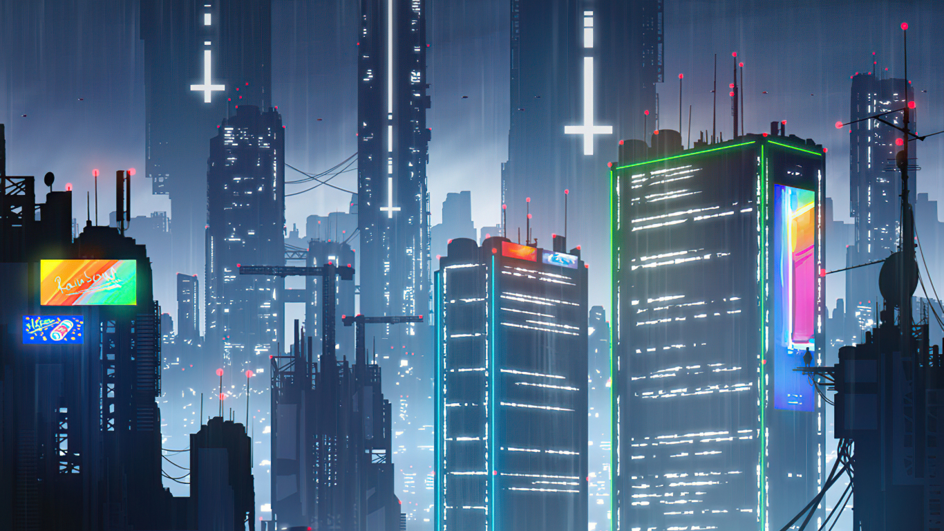 Cyberpunk city buildings art wallpaper background - /s/Cinnamon