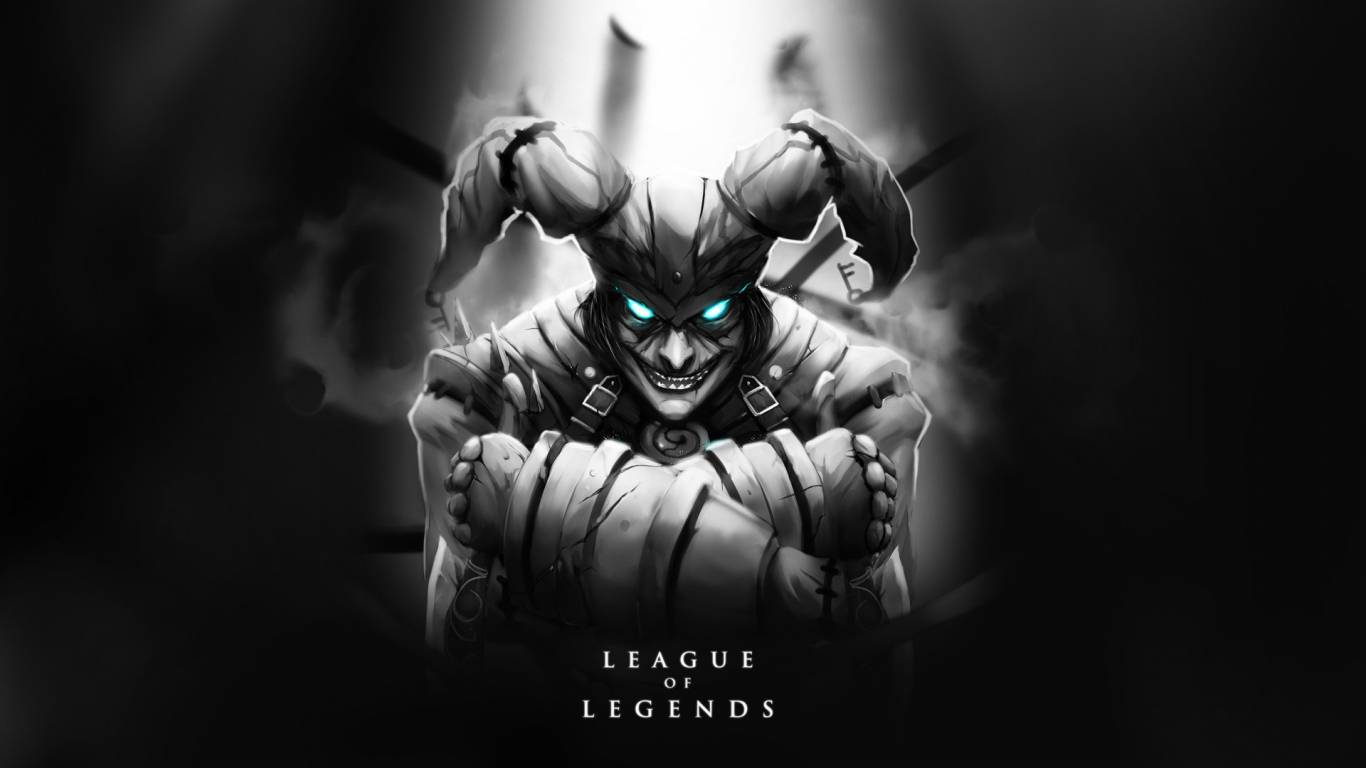 Download wallpaper 1366x768 shaco, dark, video game, skin, league of legends,  tablet, laptop, 1366x768 hd background, 16212
