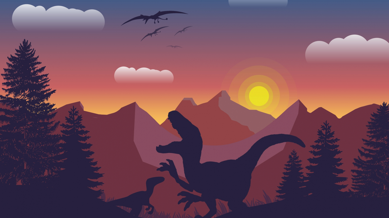 Dinosaur mountains digital art wallpaper background 