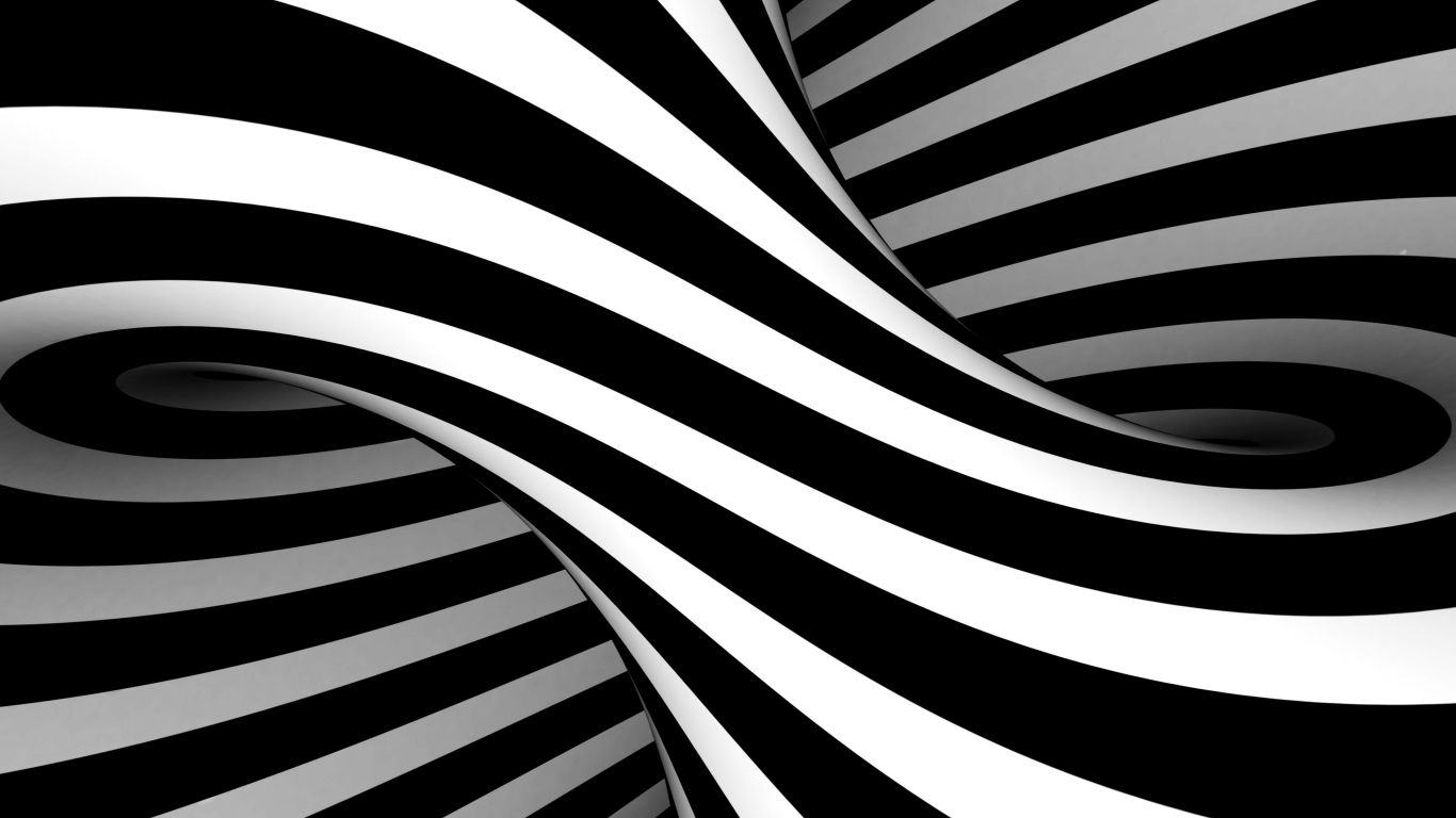 Download wallpaper 1366x768 bw, black-white, stripes, optical illusion ...
