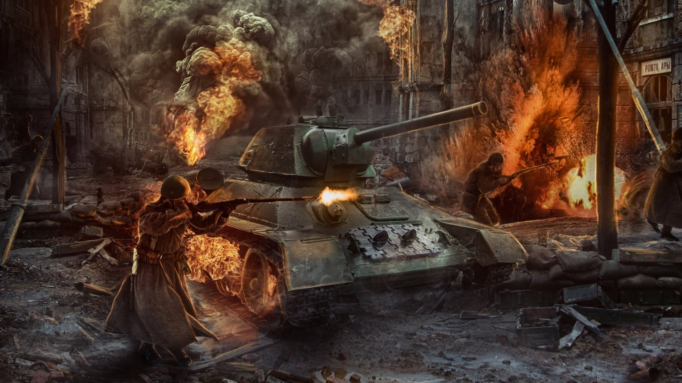 Download wallpaper 1366x768 world war 2, video game, soldiers & tanks,  tablet, laptop, 1366x768 hd background, 9832