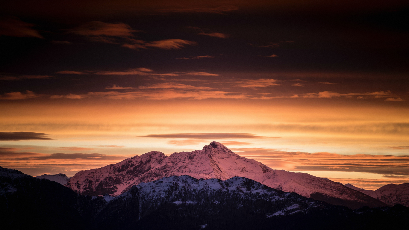 Download wallpaper 1366x768 nature, mountains, dawn, sky, clouds ...