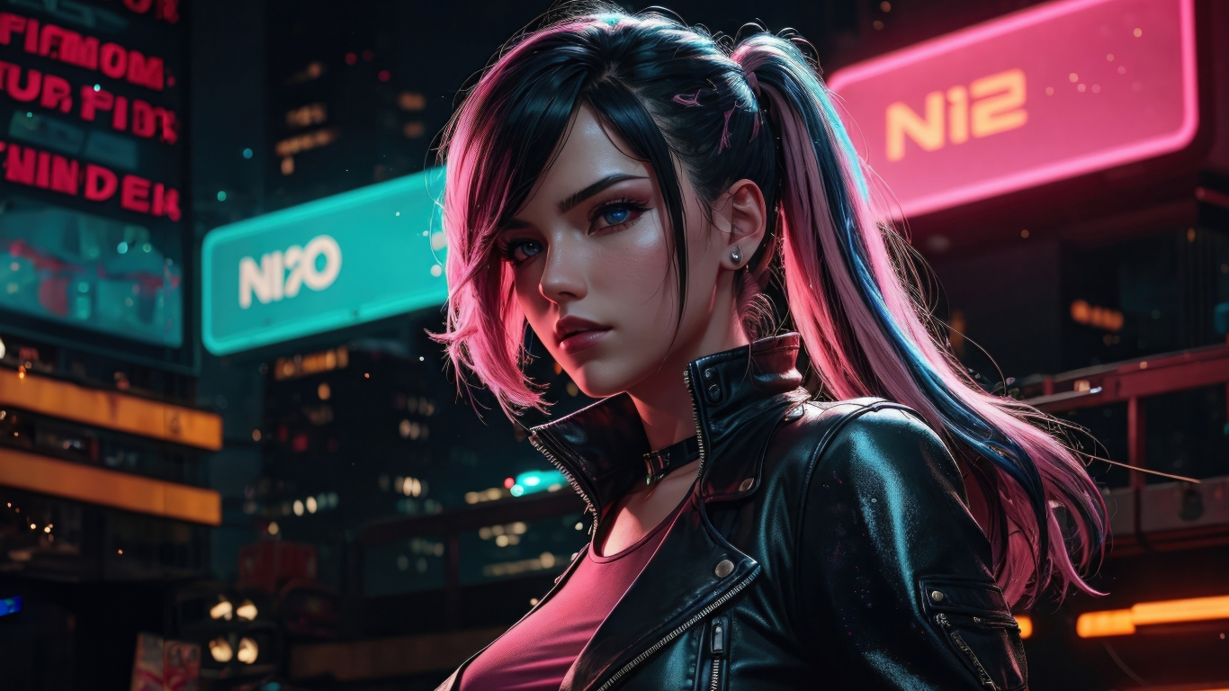 1366x768 Cyberpunk City Girl With Bike 1366x768 Resolution , Backgrounds,  and HD wallpaper