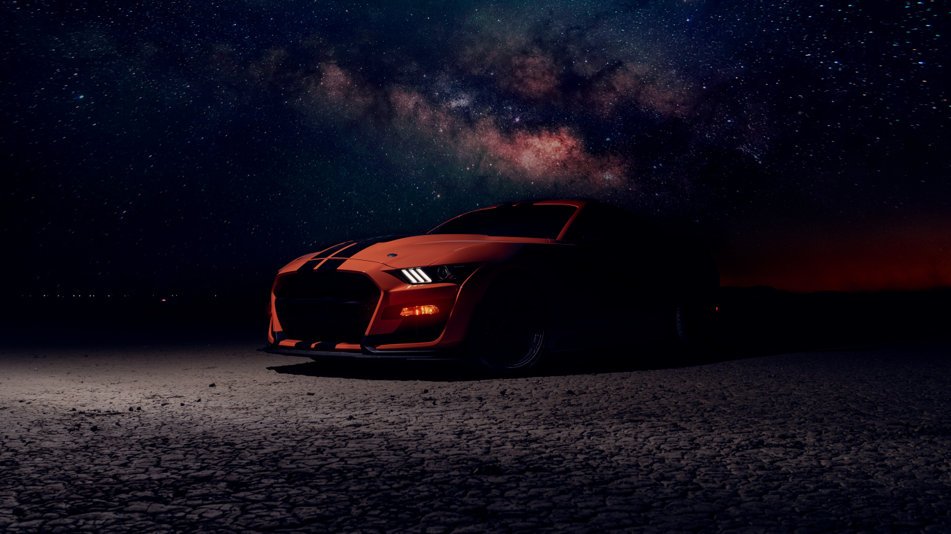 Download wallpaper 1366x768 ford mustang, orange car, off-road 2020,  tablet, laptop, 1366x768 hd background, 25999