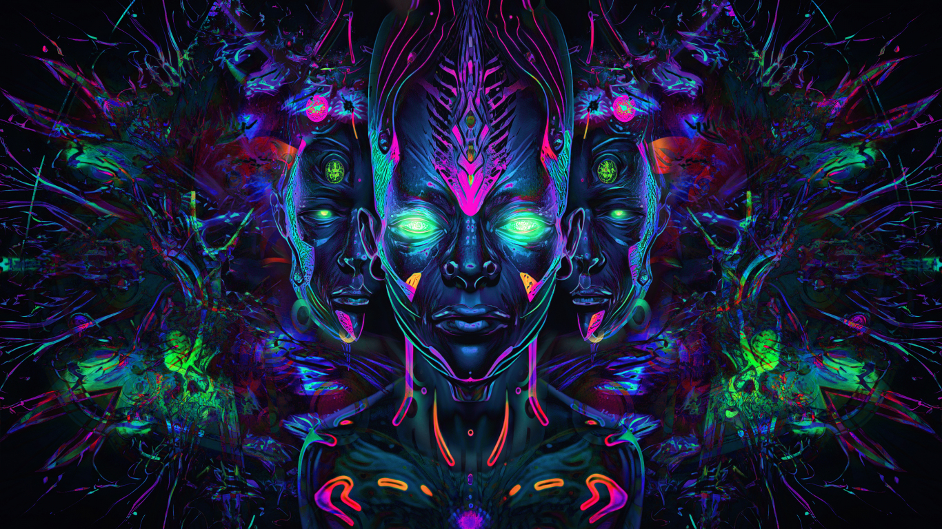 Psychedelic art, abstract, dark, 1366x768 wallpaper