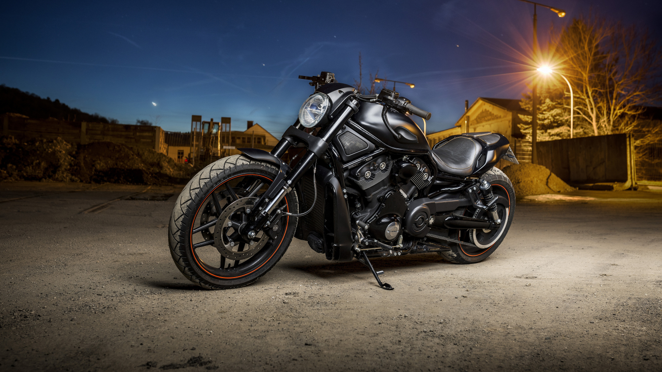 Download wallpaper 1366x768 harley davidson, muscle bike, night out,  tablet, laptop, 1366x768 hd background, 18566