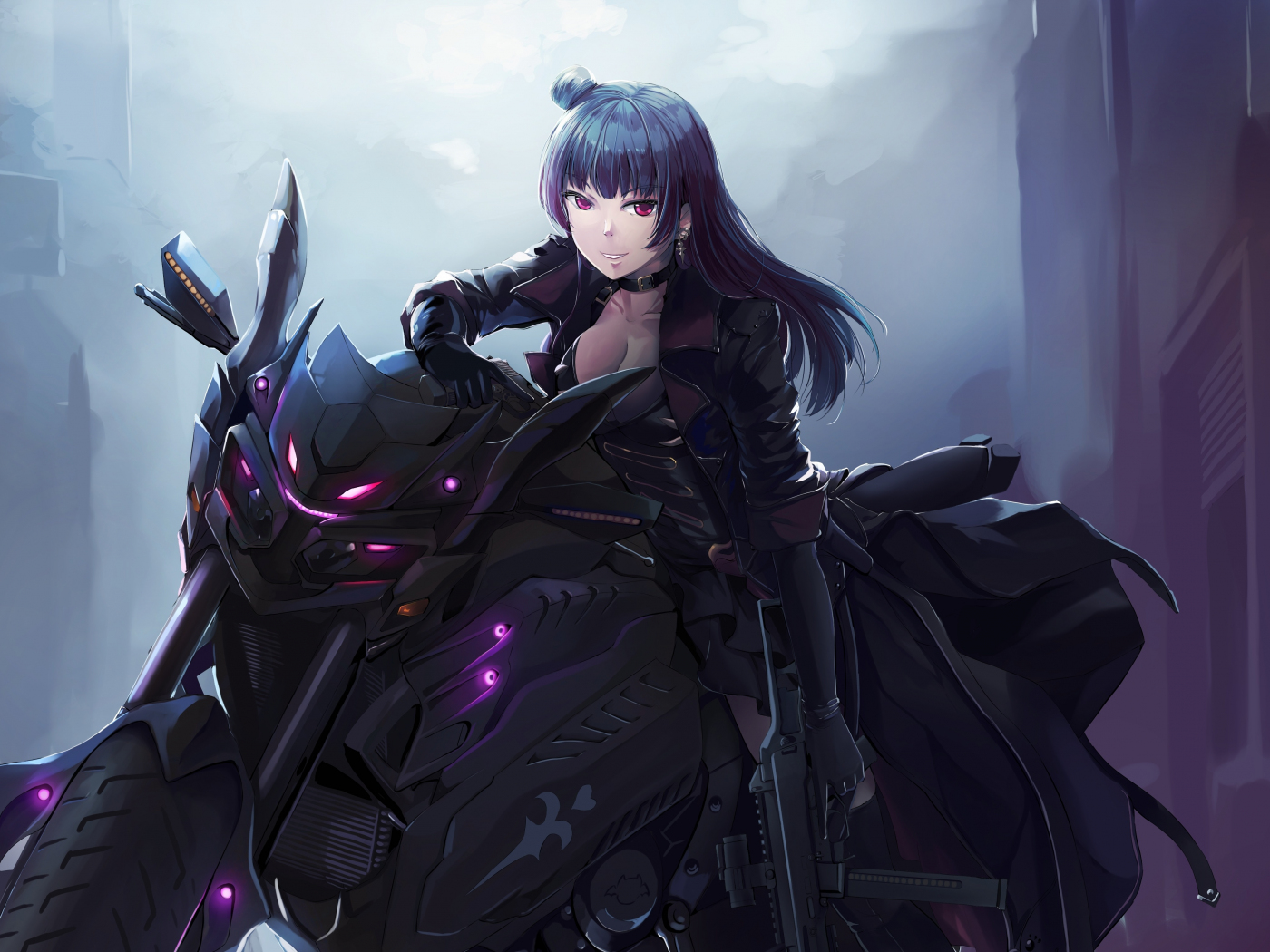 Download wallpaper 1400x1050 biker, yoshiko tsushima with guns, anime ...