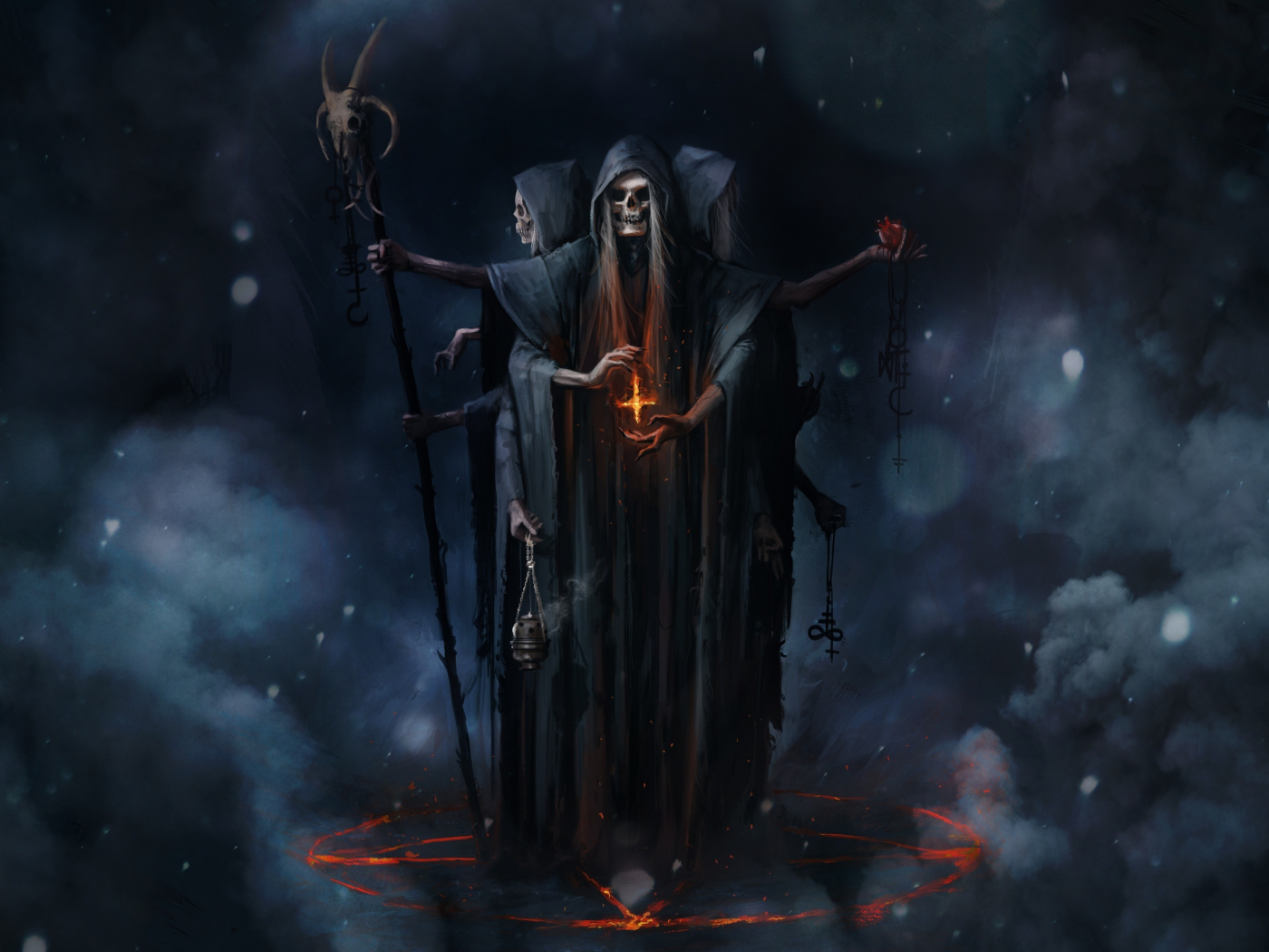 Download wallpaper 1400x1050 skull reaper, death, fantasy, art ...