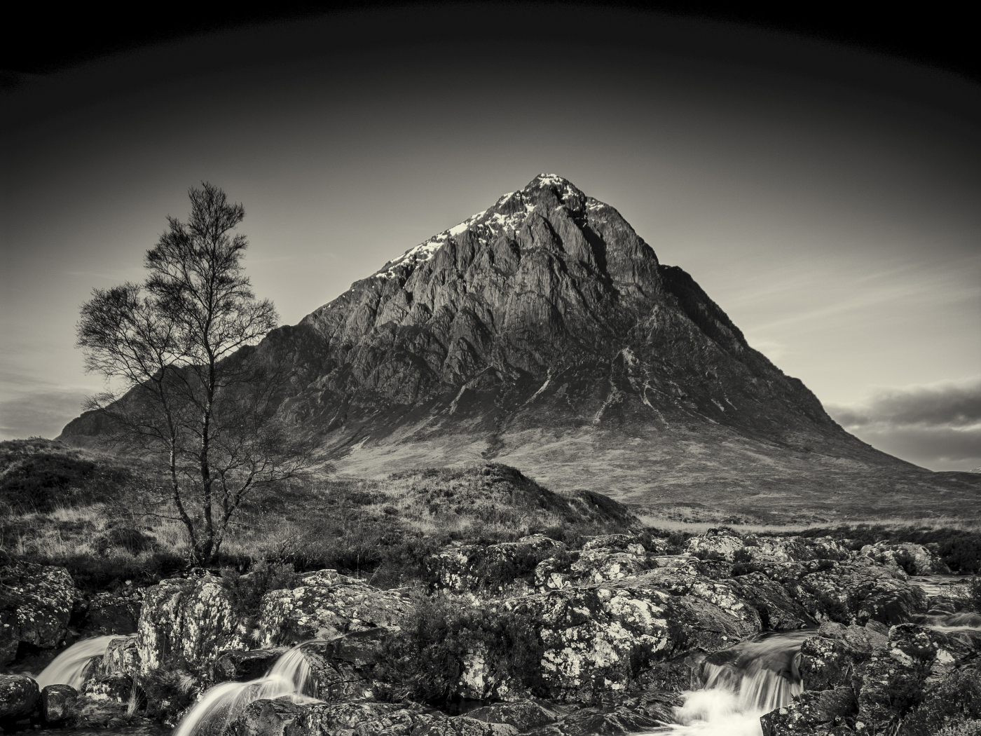 Download wallpaper 1400x1050 mountain, landscape, bw, standard 4:3 ...