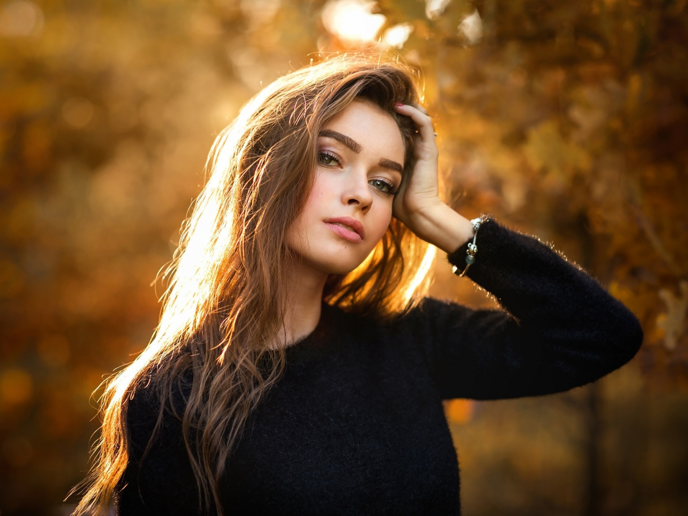 Download wallpaper 1400x1050 portrait, girl model, outdoor, autumn ...