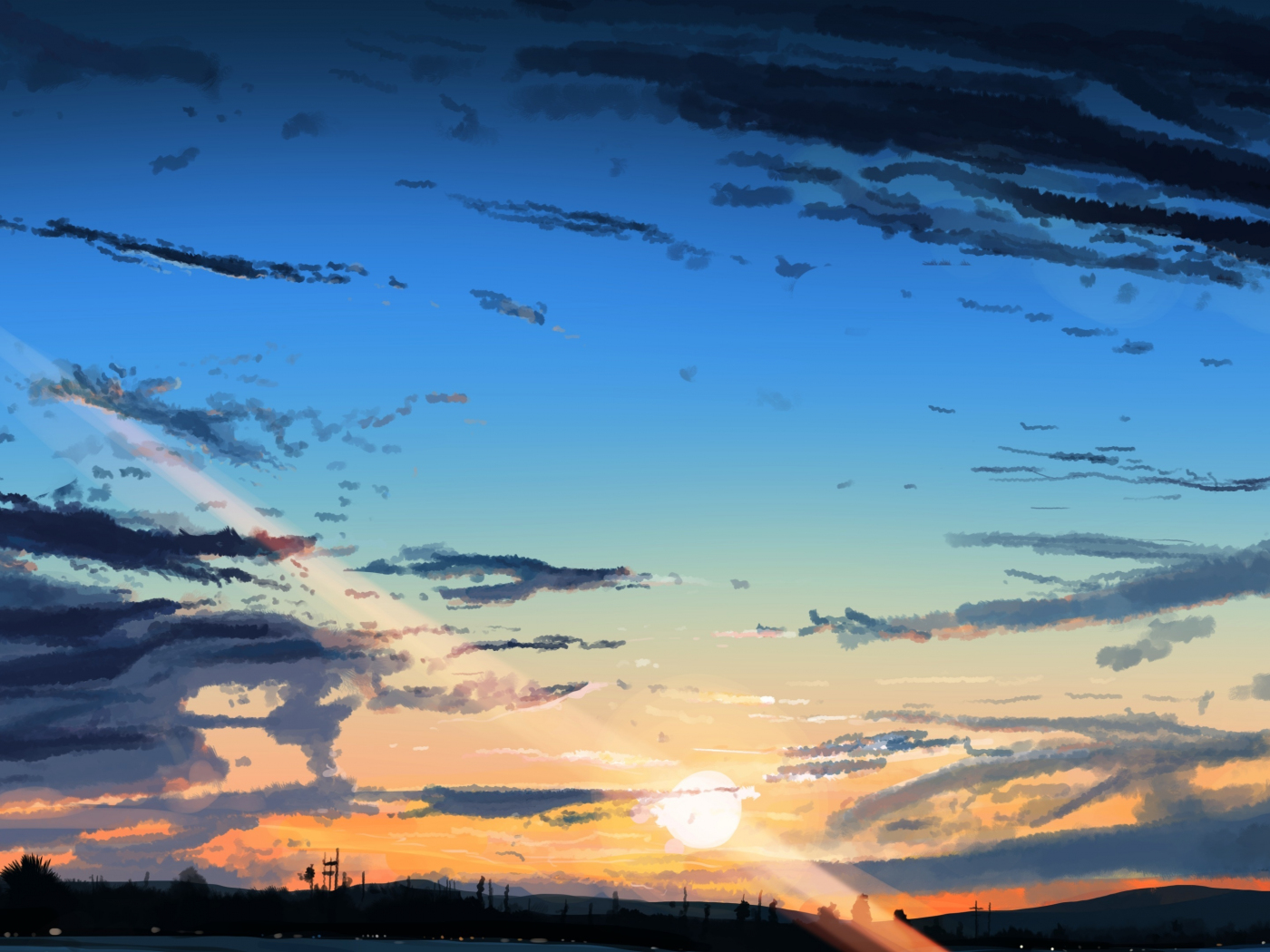 Download wallpaper 1400x1050 sunset, sky anime, clouds, original ...