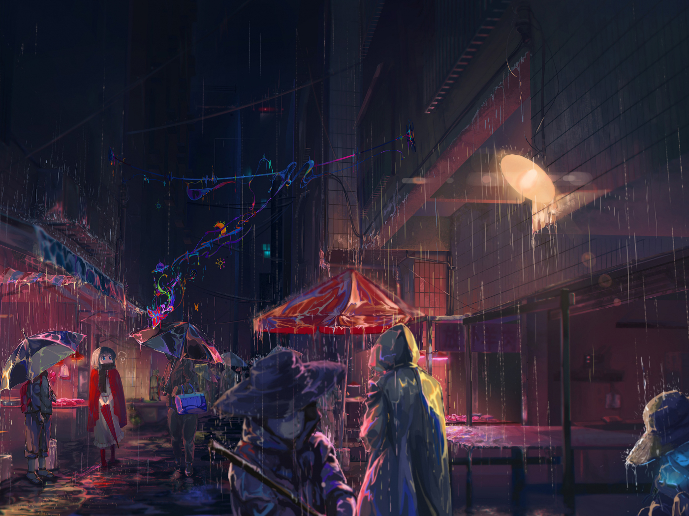 Download wallpaper 1400x1050 rain, anime girl, umbrella, art, original ...