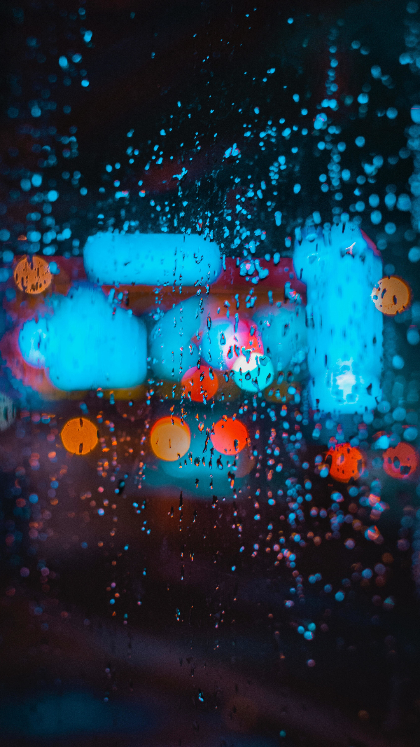 Download 1440x2560 Wallpaper Bokeh Colorful Rain Drops Glass