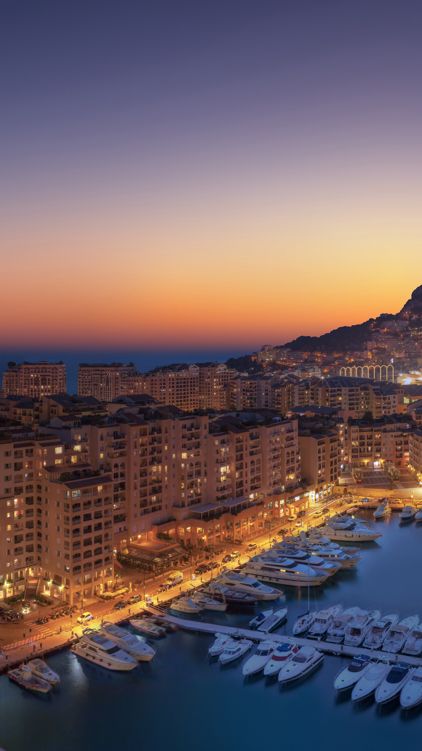 Download wallpaper 1440x2560 sunset, fontvieille, monaco, aerial view ...