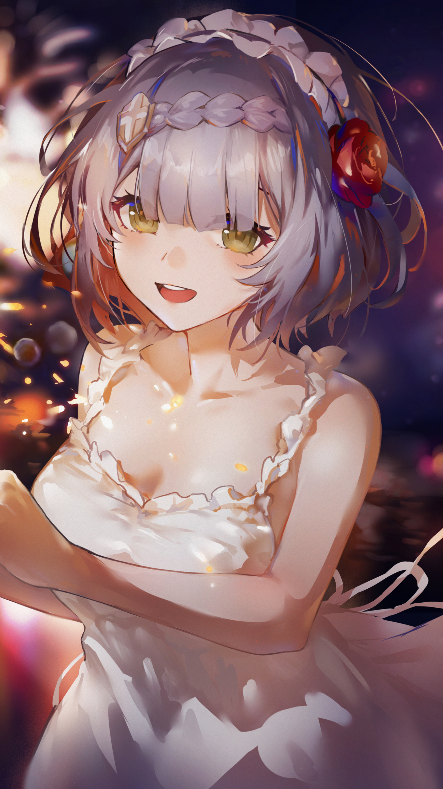 White dress, cute anime girl, art, 1440x2560 wallpaper