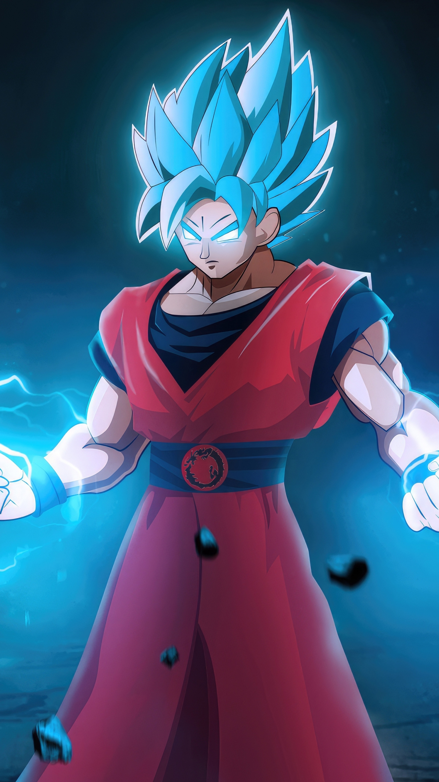 Goku with lightening powers, blue, anime, 1440x2560 wallpaper
