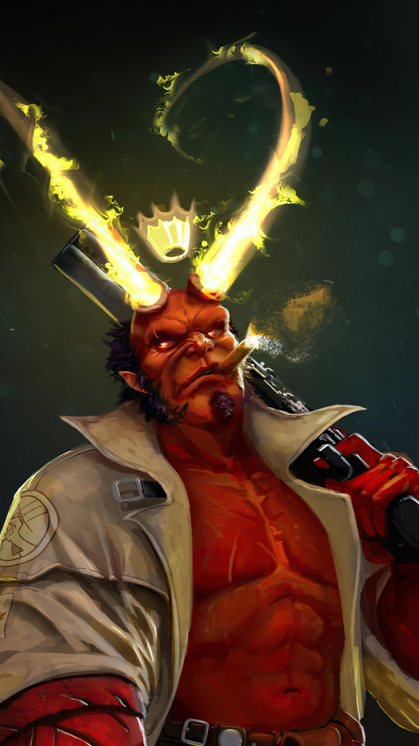 Download Wallpaper 1440x2560 Hellboy, Yellow Horns, Artwork, Qhd ...