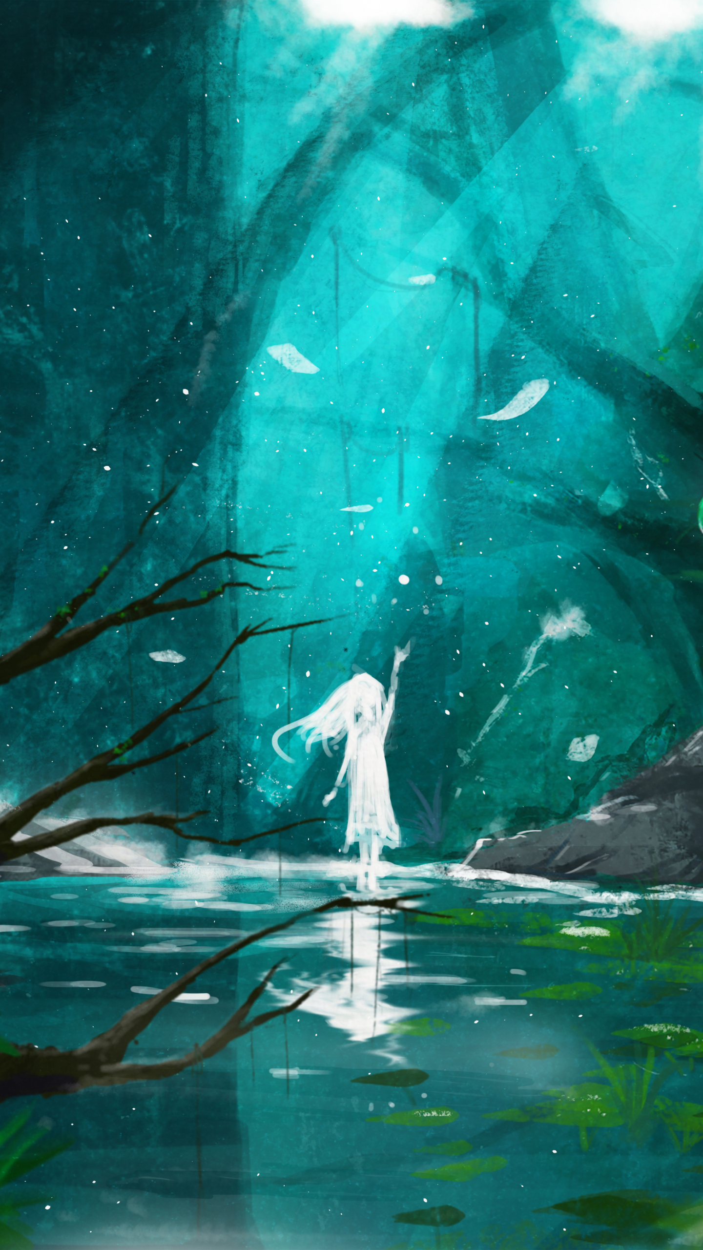 Download 1440x2560 Wallpaper Lake Spirit Anime Girl Original