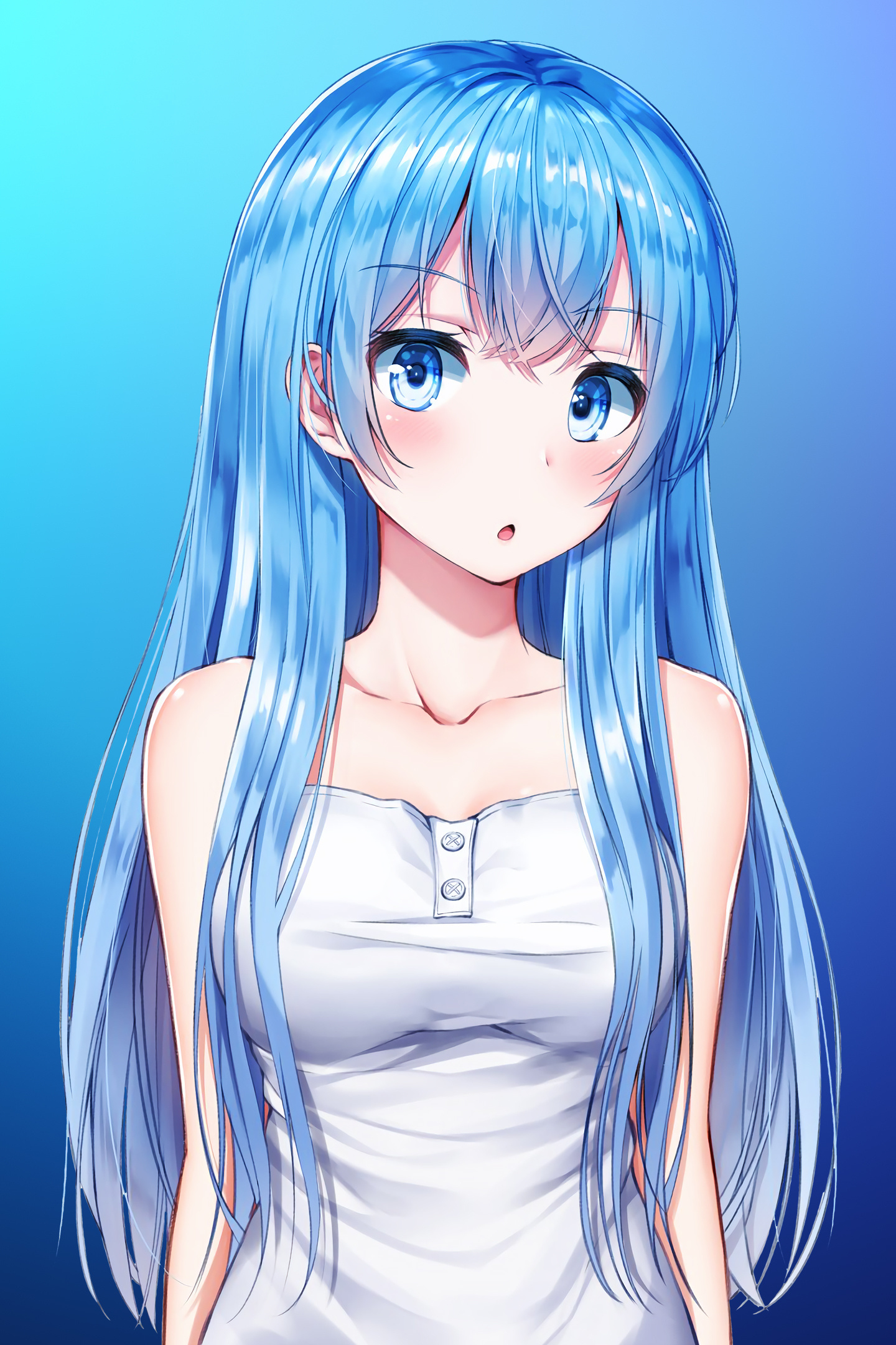 Download blue hair, anime girl, cute, original 1440x2560 wallpaper, qhd