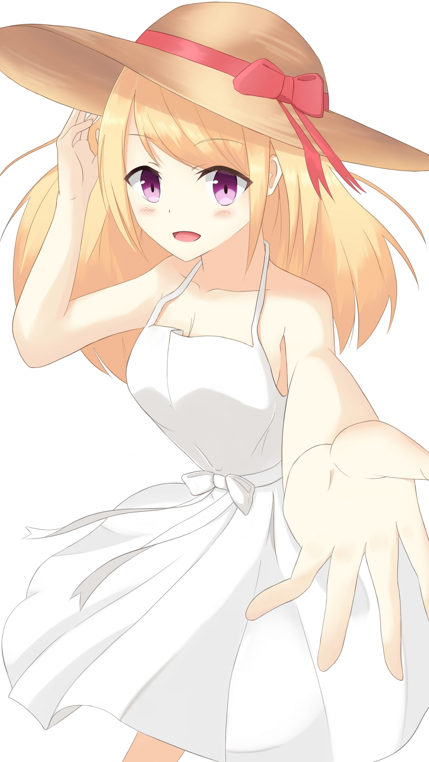 Download 1440x2560 Wallpaper Cute Anime Girl Blonde Hat Summer