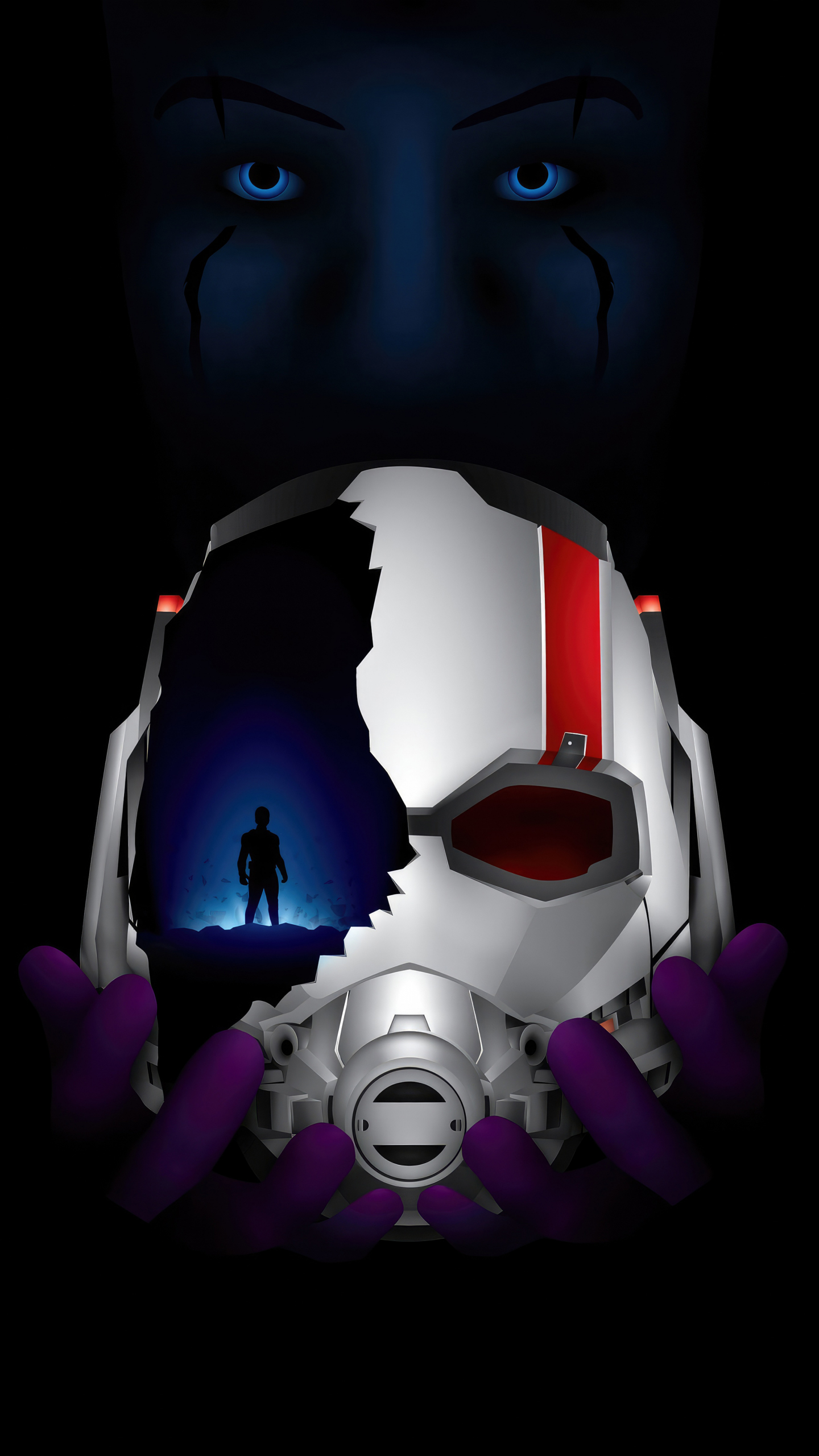 Antman Helmet and Kang the Conqueror, movie, dark poster, 1440x2560 wallpaper
