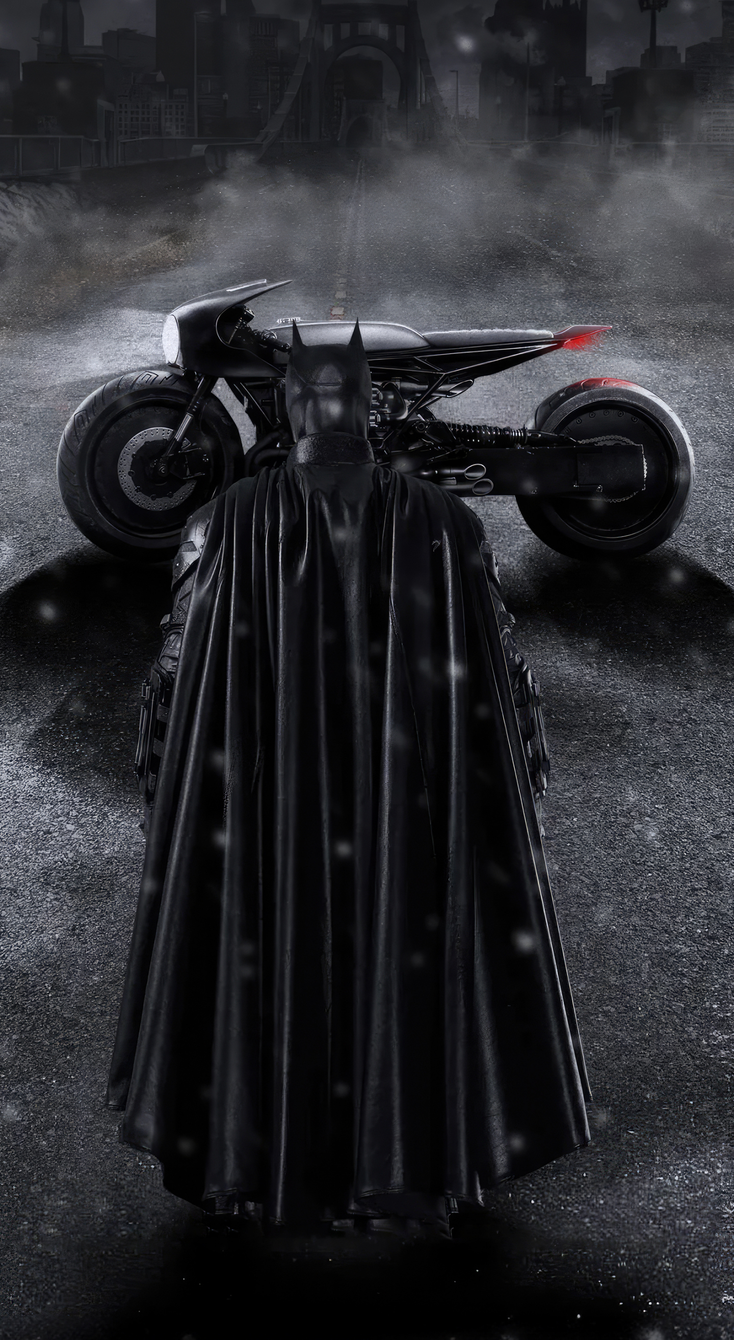 Batman and Batbike, dark, 1440x2630 wallpaper