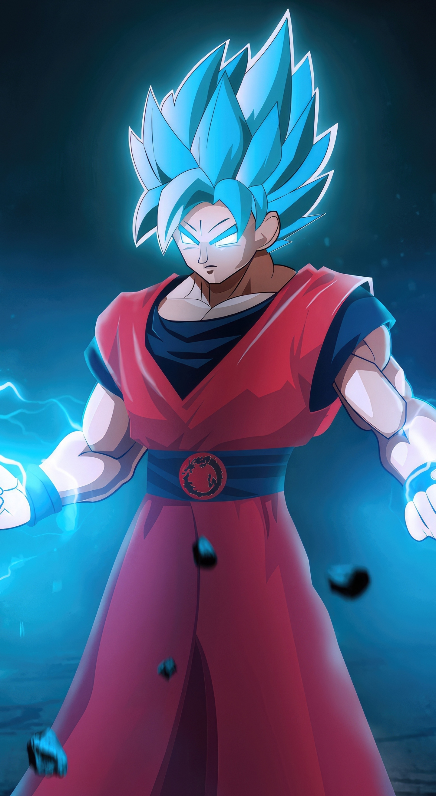 Goku with lightening powers, blue, anime, 1440x2630 wallpaper