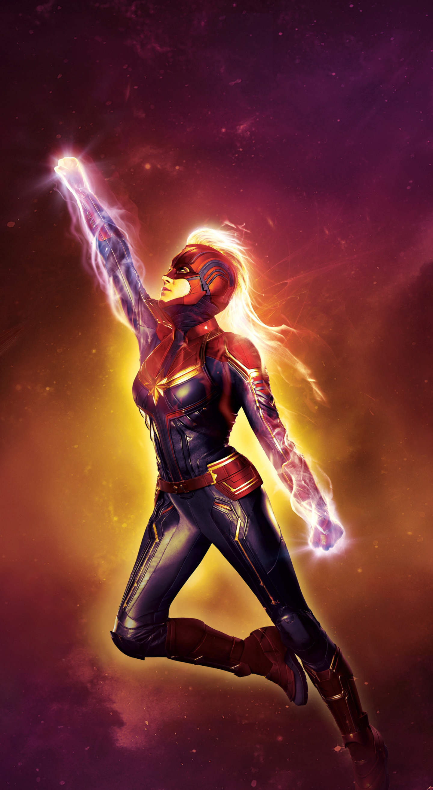 Download 1440x2630 wallpaper captain marvel, glow, superpower, fan art