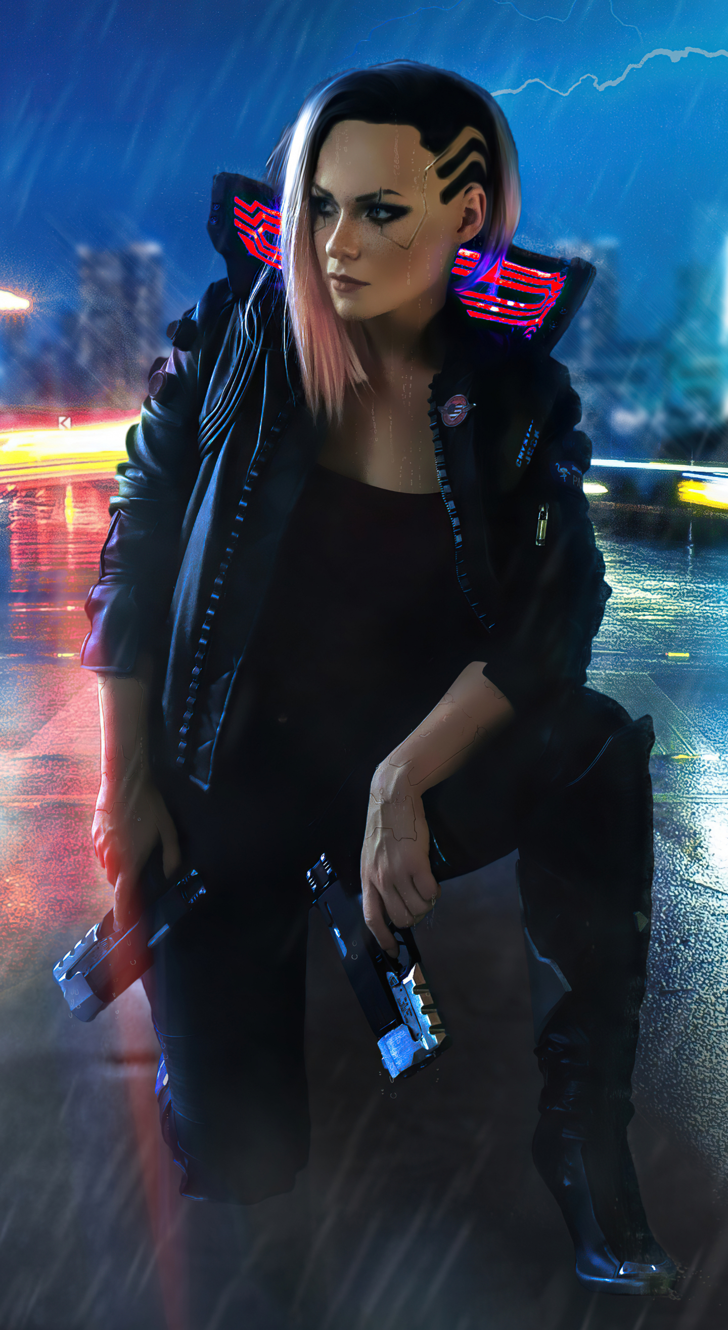Girl and gun, video game, cyberpunk 2077, 1440x2630 wallpaper
