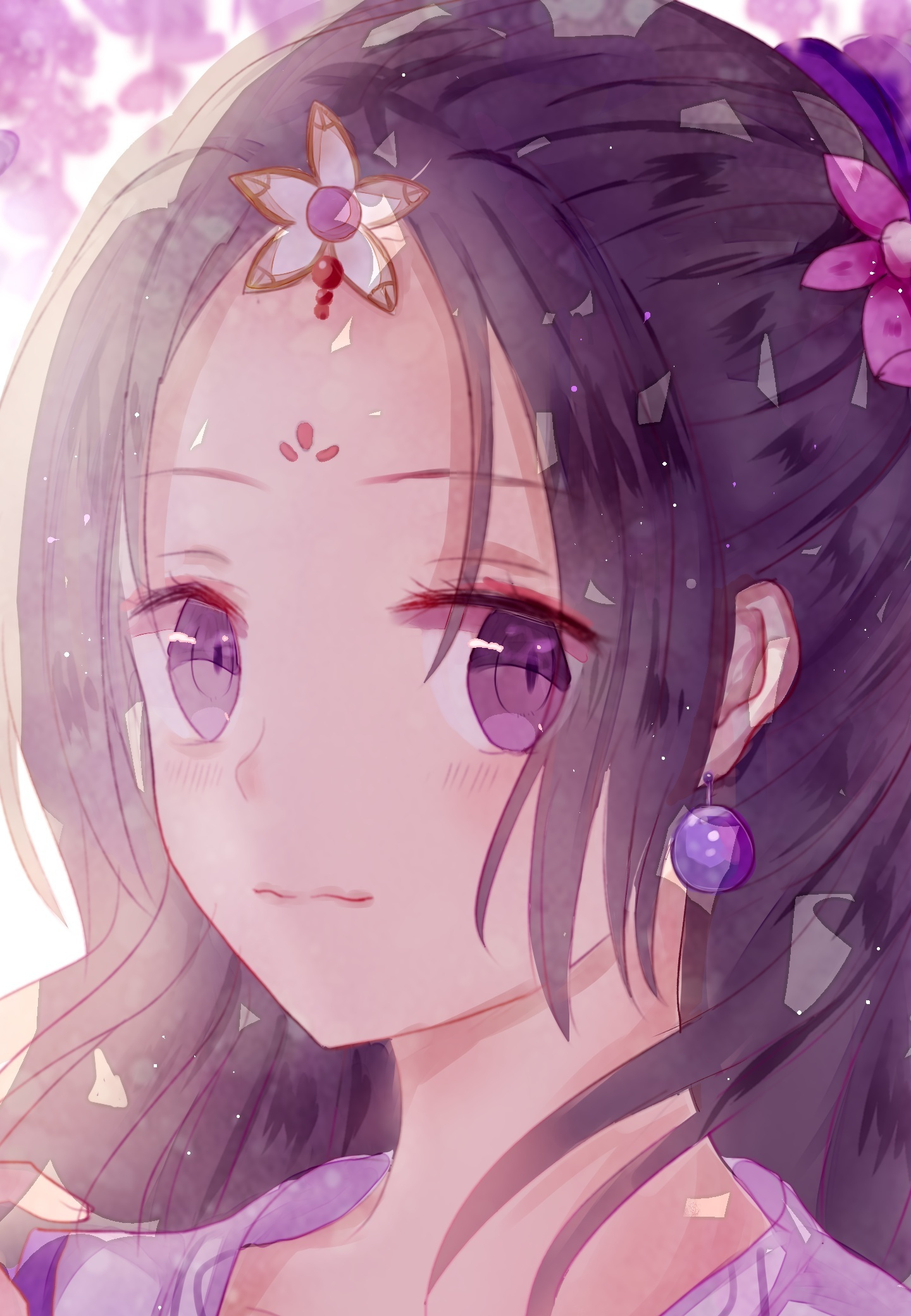 Download wallpaper 1440x2630 beautiful, anime girl, purple eyes, cutie