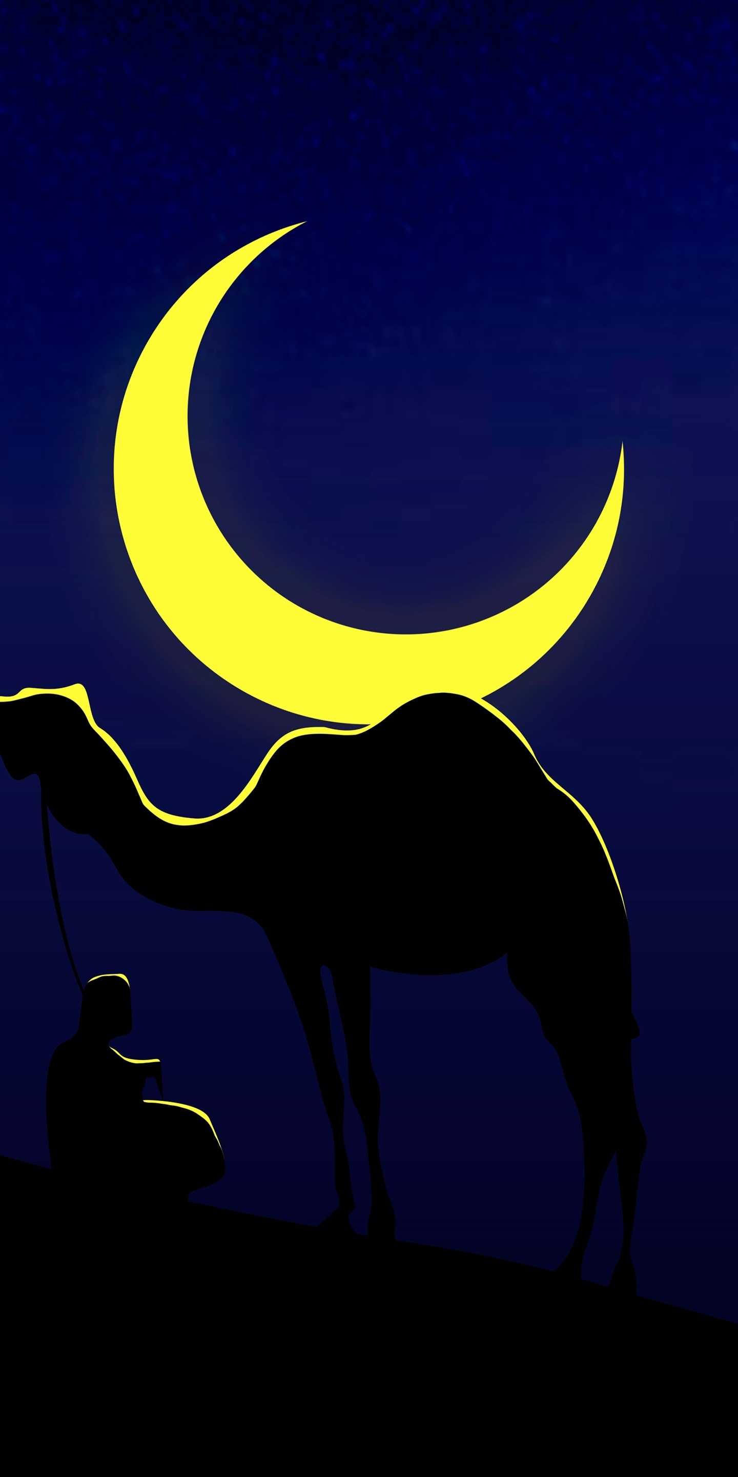 Camel and his master, moon, minimal, 1440x2880 wallpaper