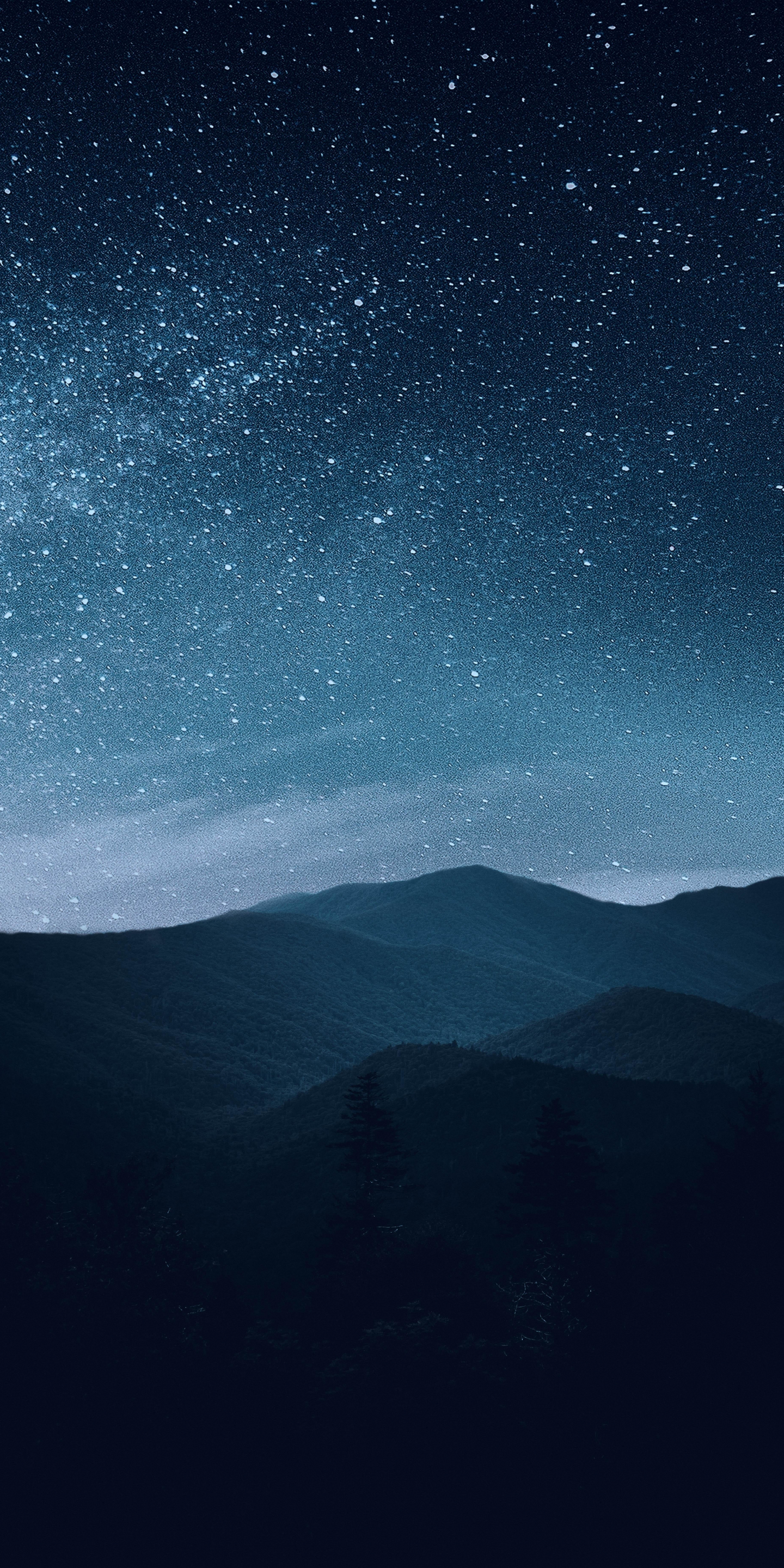 Night, mountains, silhouette, starry sky, 1440x2880 wallpaper