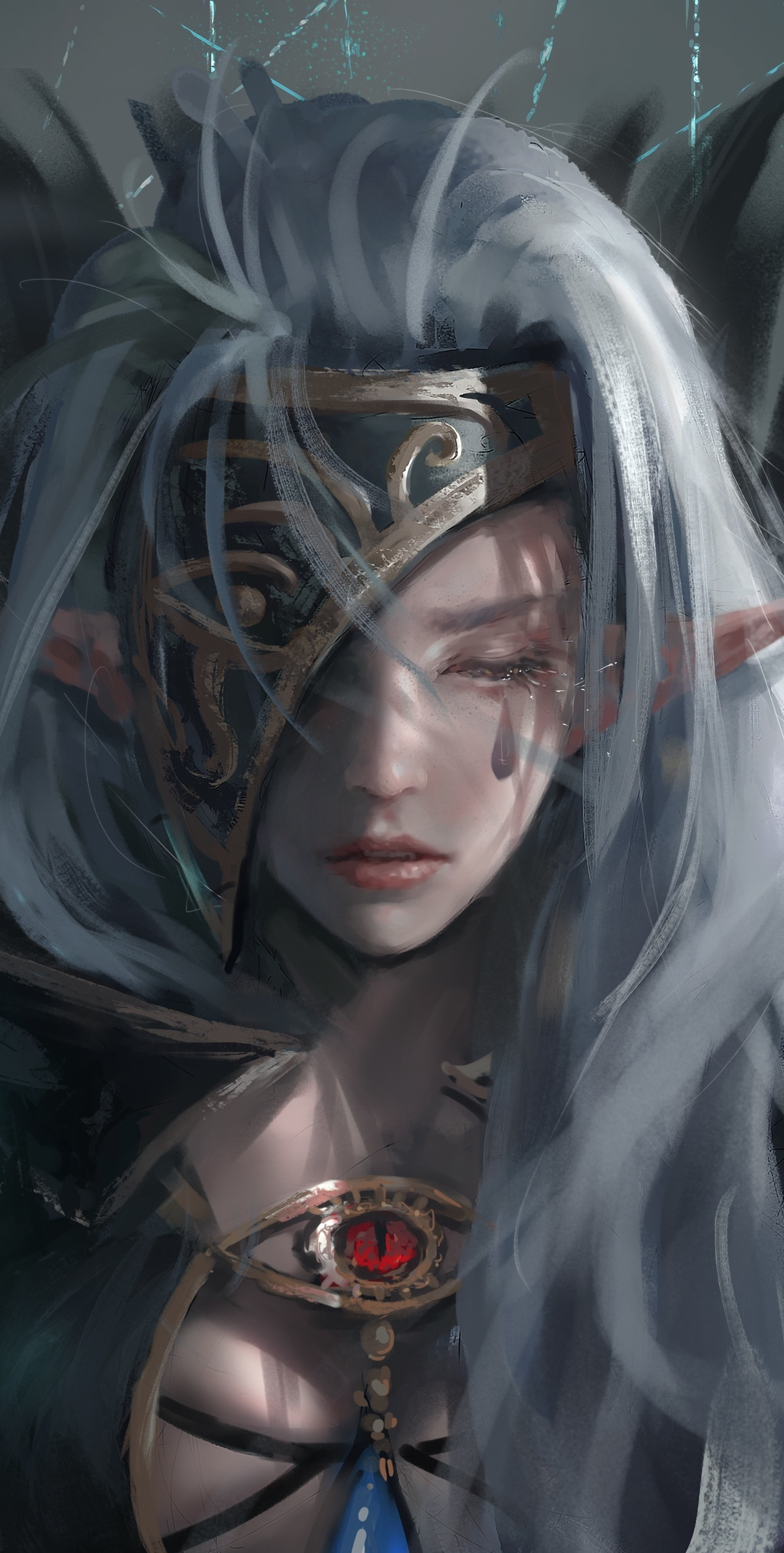 Download 1440x2960 wallpaper elf, woman, dark, fantasy, artwork