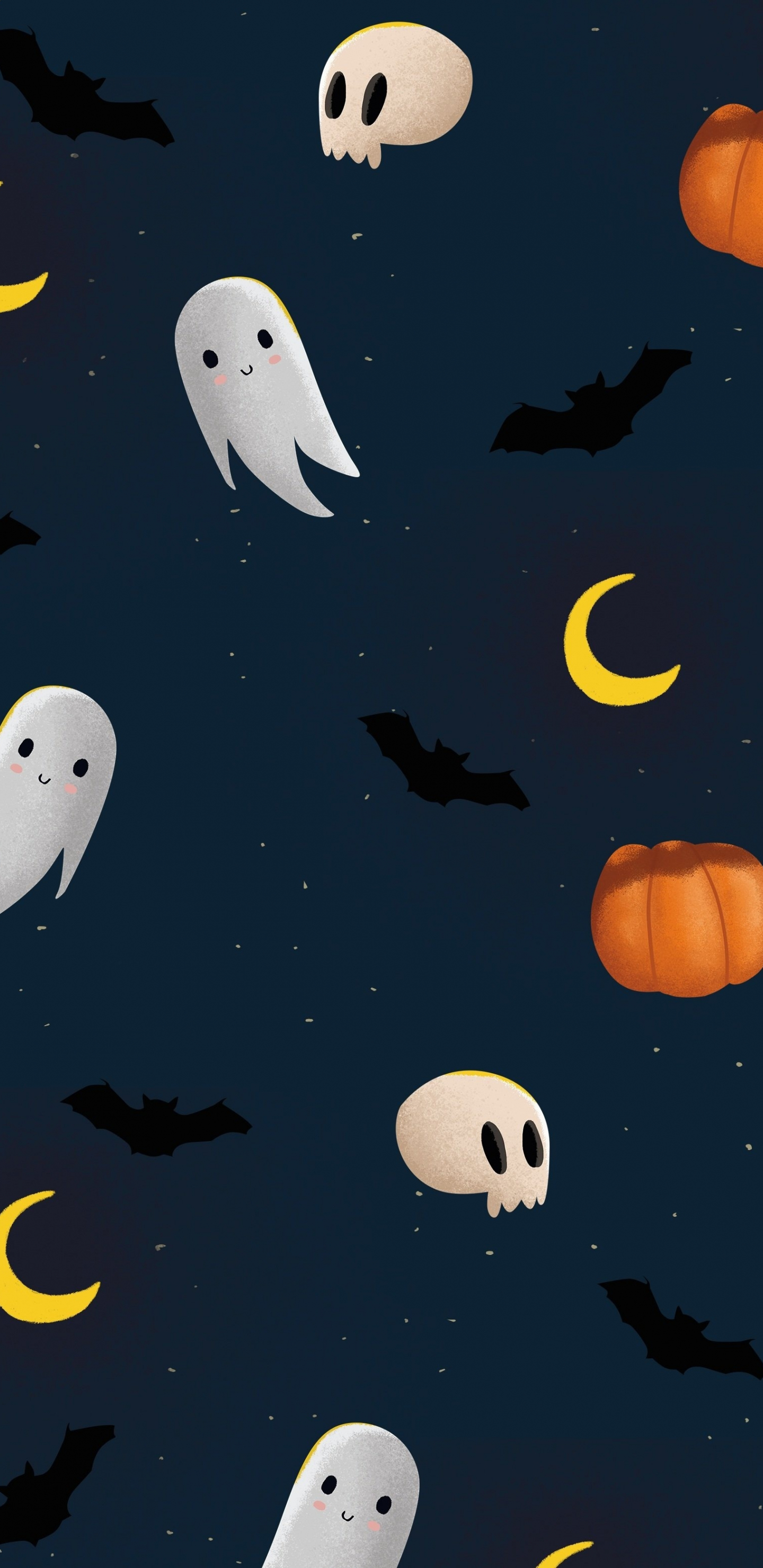Cute Halloween Wallpaper Ideas 2023  Floaty Ghosts on Orange Background   Idea Wallpapers  iPhone WallpapersColor Schemes
