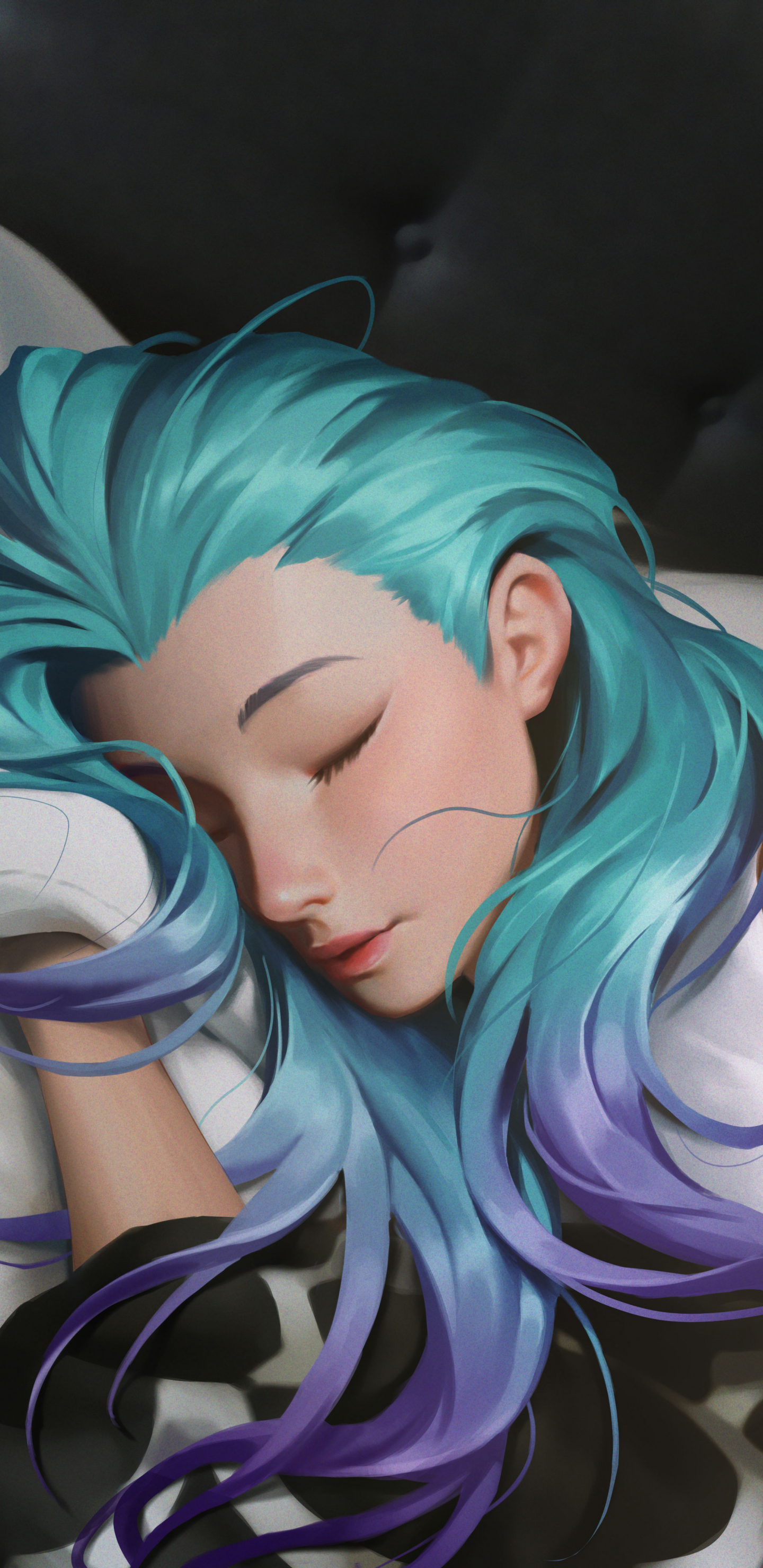 Download 1440x2960 Wallpaper Blue Hair Girl Sleeping Original Art Samsung Galaxy S8 Samsung Galaxy S8 Plus 1440x2960 Hd Image Background