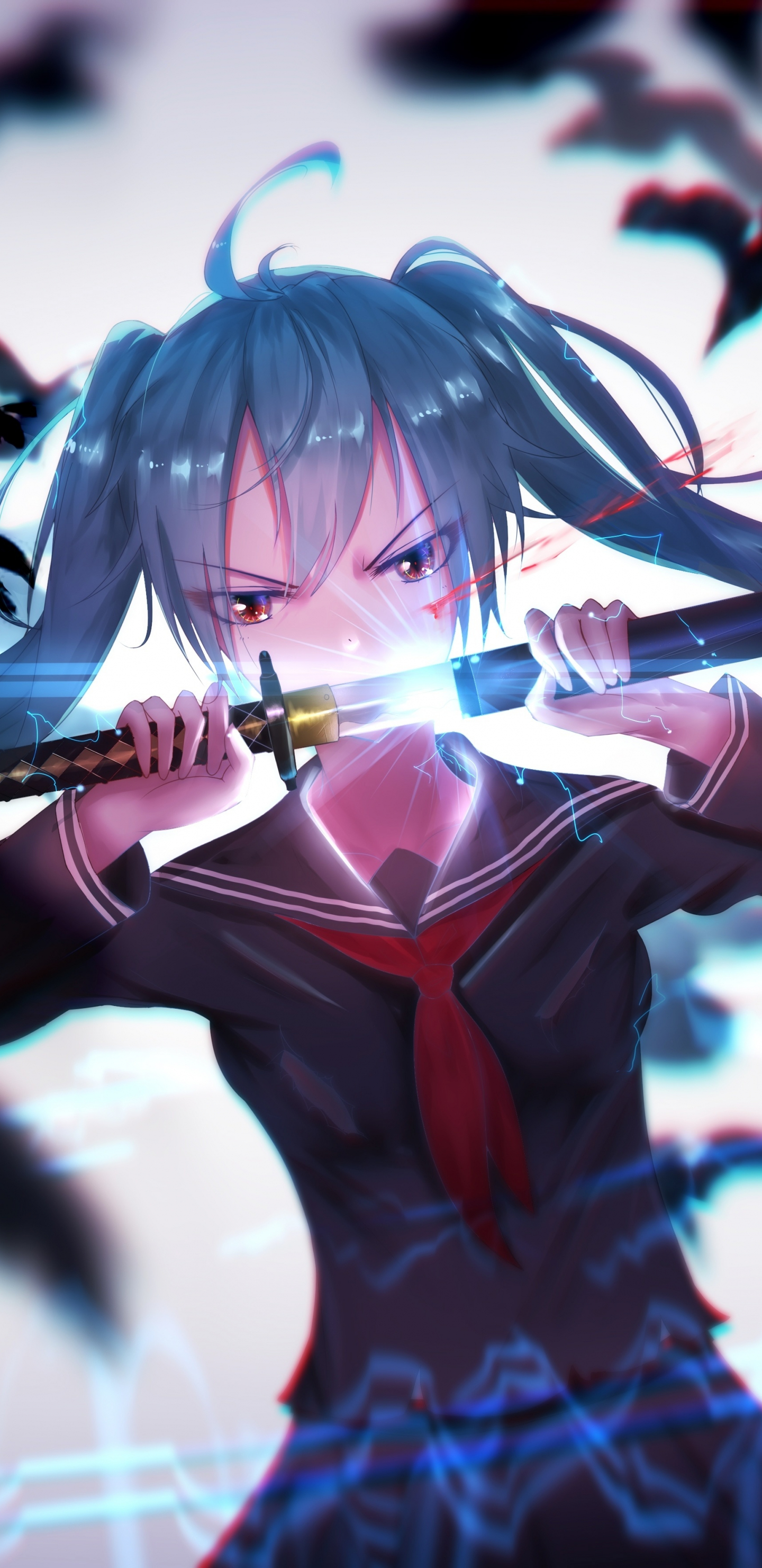 Download 1440x2960 wallpaper warrior, angry, hatsune miku, art, samsung