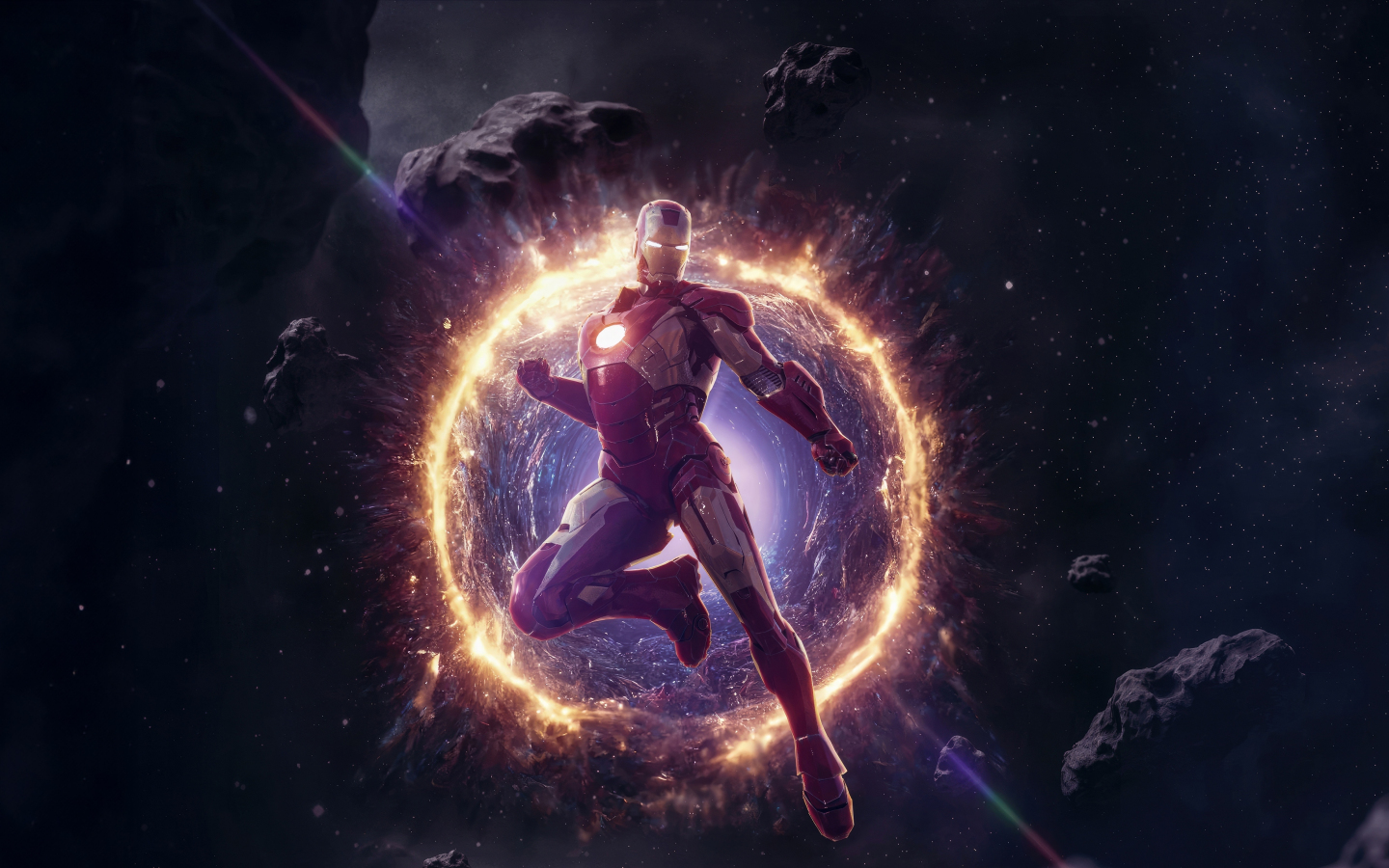 Iron man through the wormhole, space, 1440x900 wallpaper