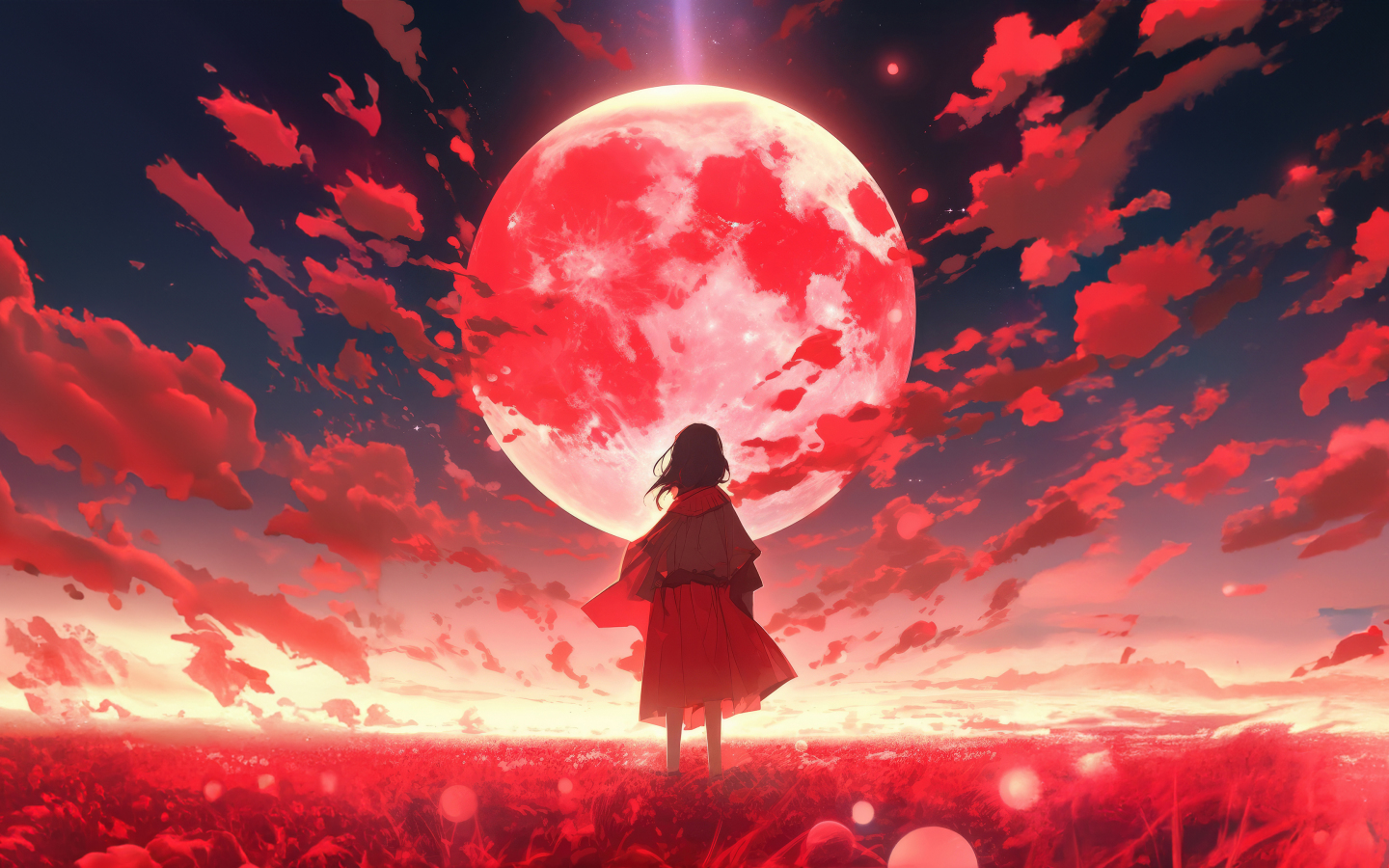 A world full of red, moon, anime, 1440x900 wallpaper