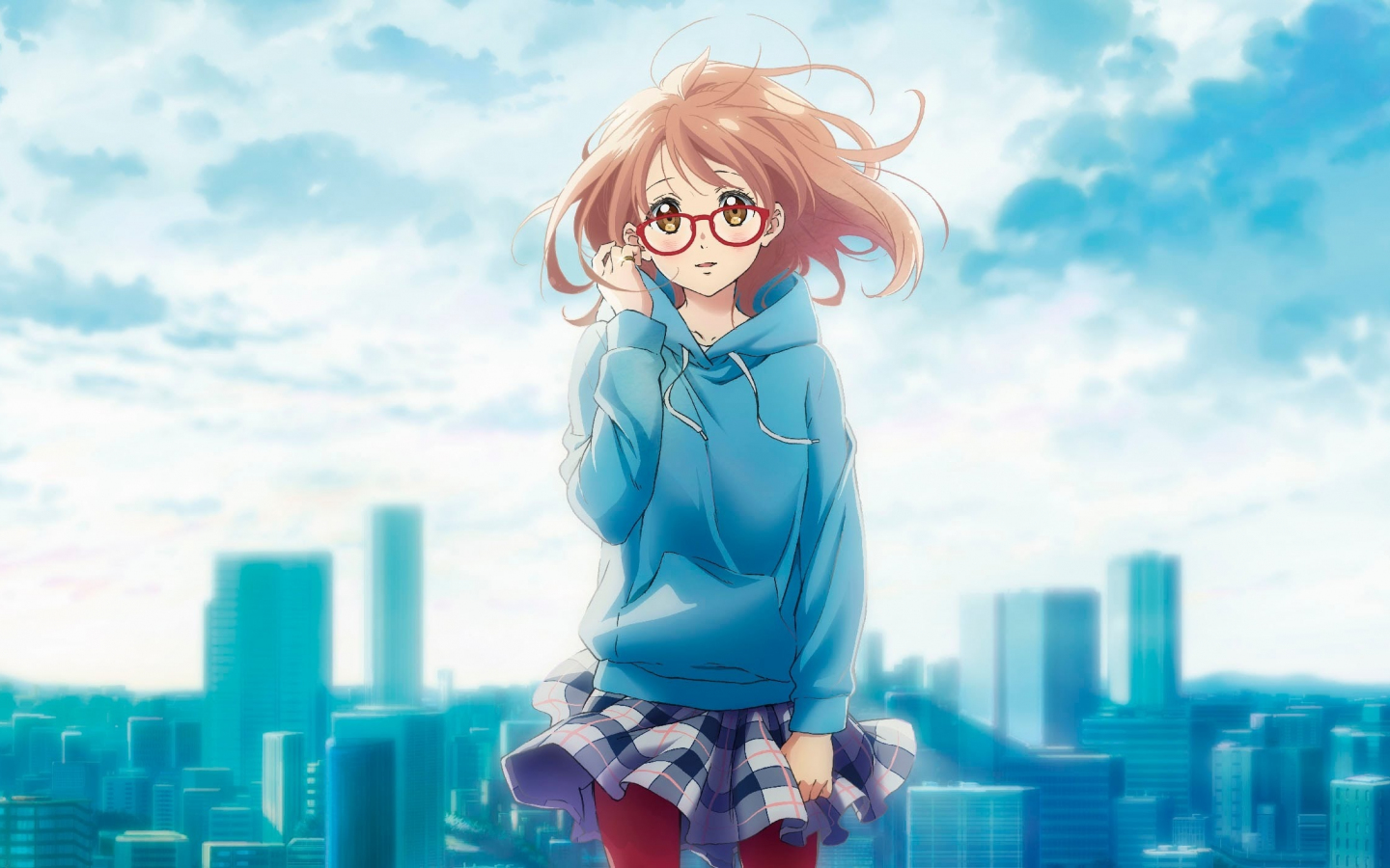 Cute anime girl, glasses, Mirai Kuriyama, Kyoukai no Kanata, 1440x900 wallpaper