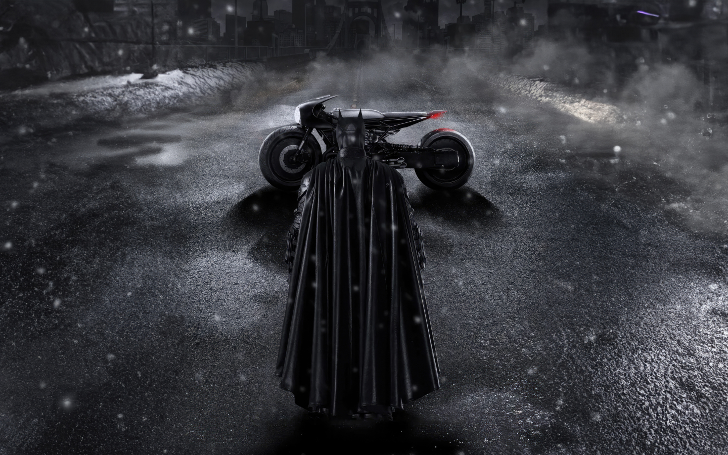 Batman and Batbike, dark, 1440x900 wallpaper