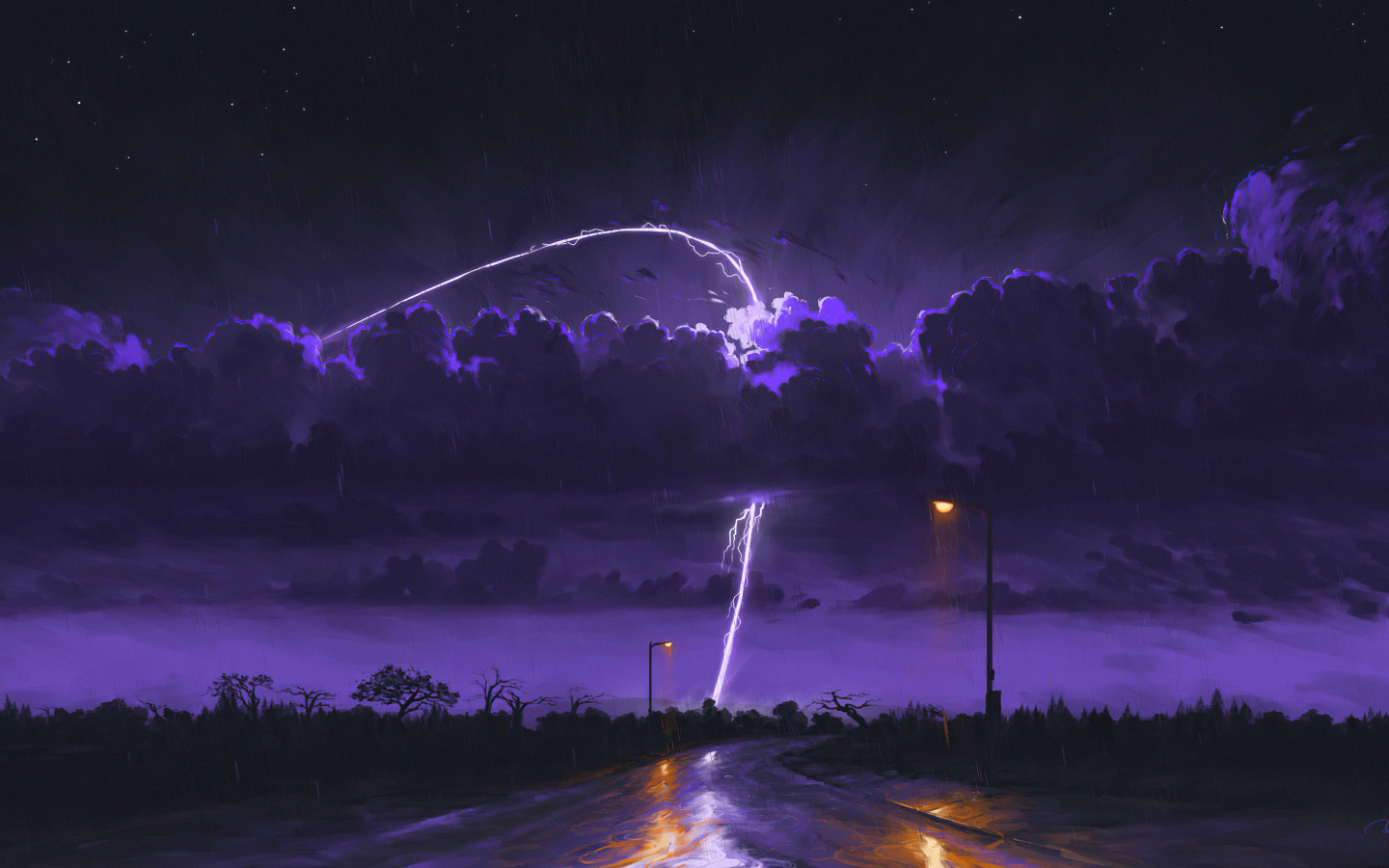 Rainy and stormy night, dark, art, 1440x900 wallpaper