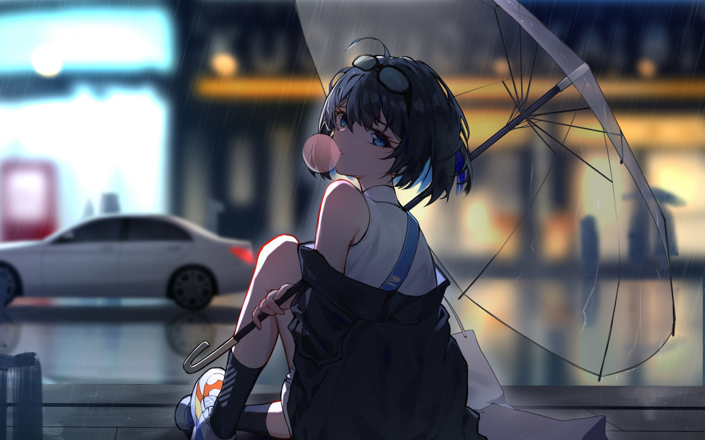 Download wallpaper 1440x900 enjoying rain, anime girl, 1440x900 widescreen  16:10 hd background, 25093
