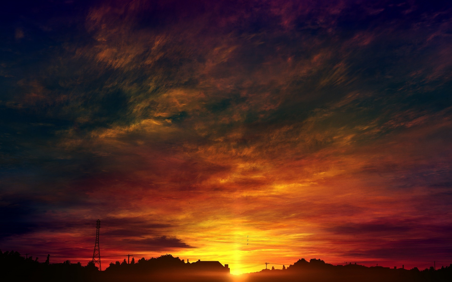 Download 1440x900 wallpaper original, anime, sunset, sky ...