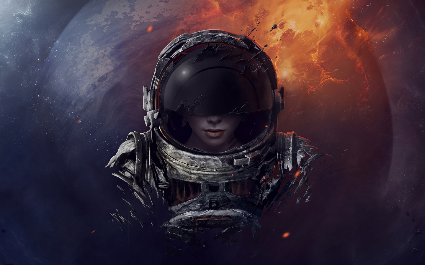 Girl astronaut, artwork, fantasy, 1440x900 wallpaper