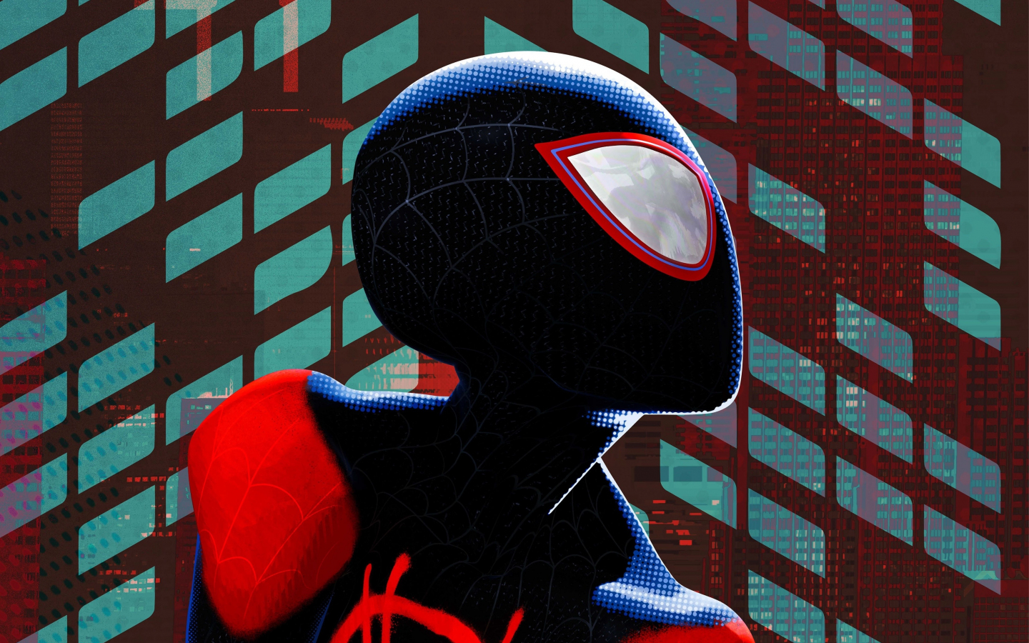 Download wallpaper 1440x900 miles morales, black suit, spider-man: into the  spider-verse, 1440x900 widescreen 16:10 hd background, 15269