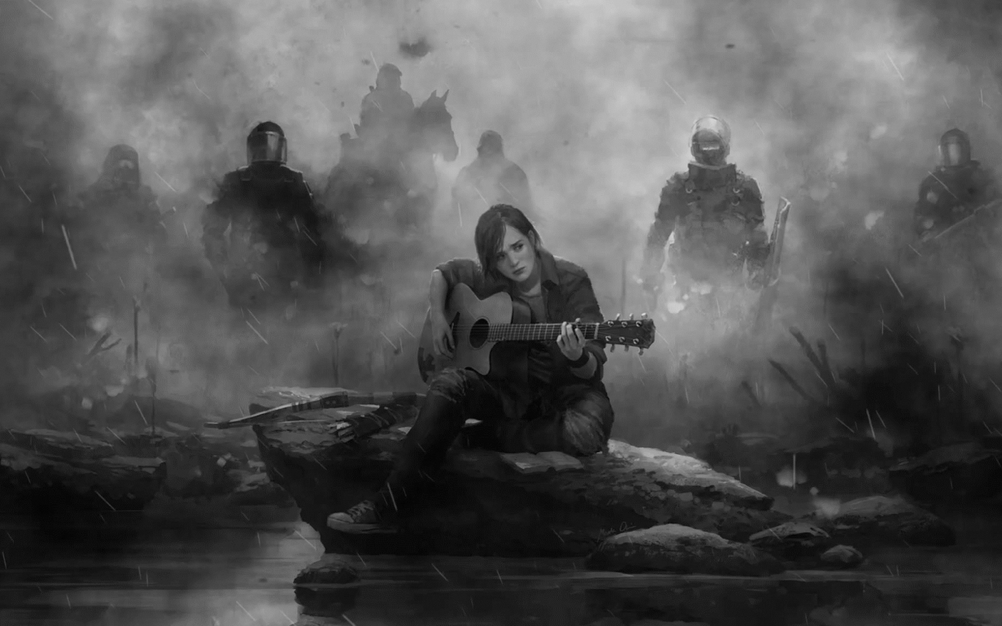 Download 1440x900 Wallpaper Video Game Bw Monochrome The Last Of Us 2 Guitar Play Widescreen 16 10 Widescreen 1440x900 Hd Image Background 162