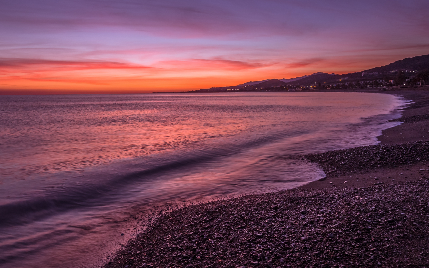 Download 1440x900 wallpaper coast, sunset, beautiful ...