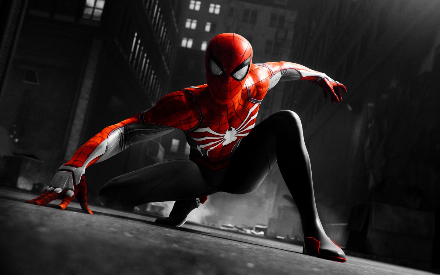 Download wallpaper 1440x900 black and red, suit, spider-man, video game,  1440x900 widescreen 16:10 hd background, 16142