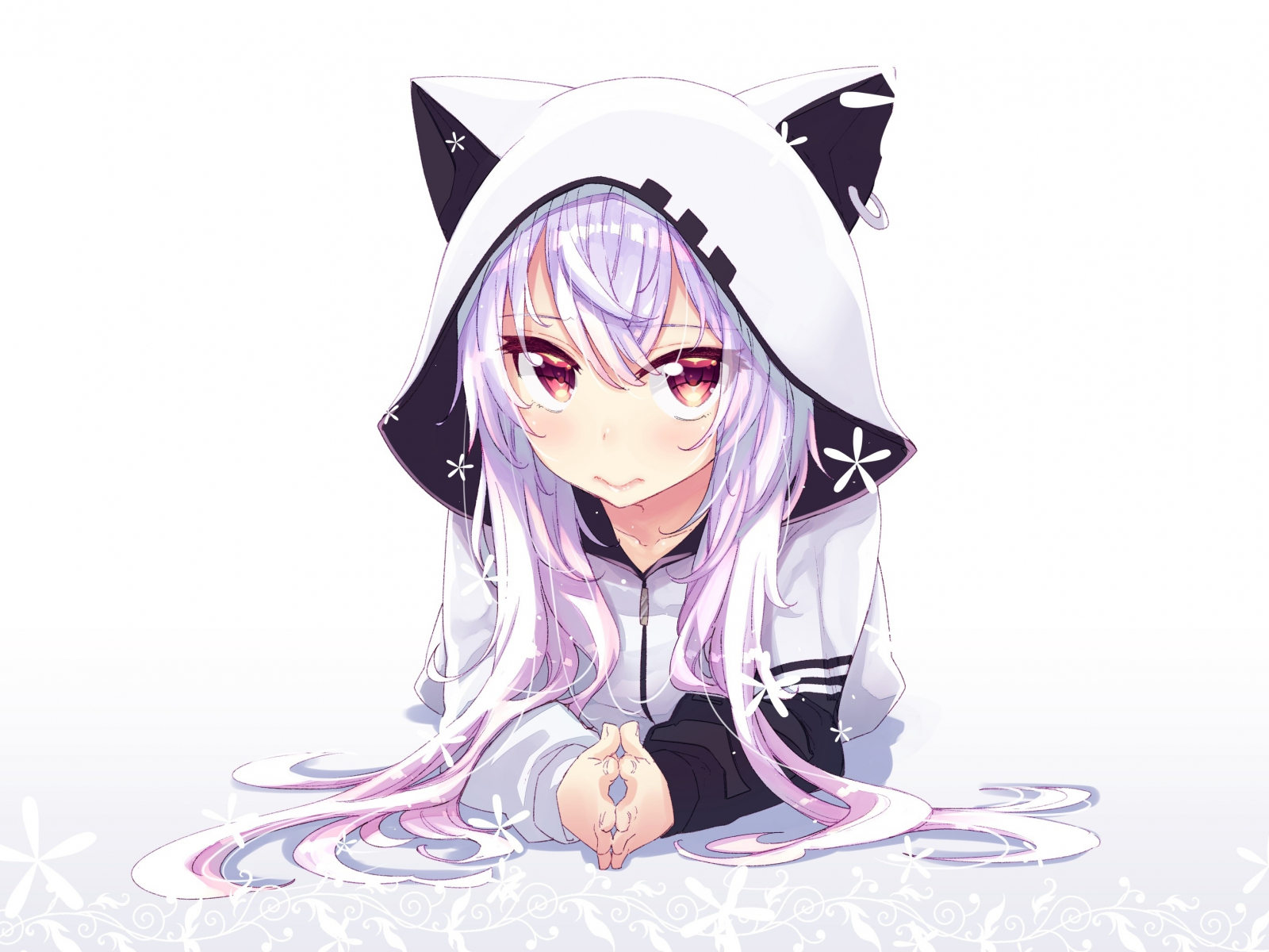 Download wallpaper 1600x1200 azuma lim, anime girl, white hoodie, standard  4:3 fullscreen 1600x1200 hd background, 7272