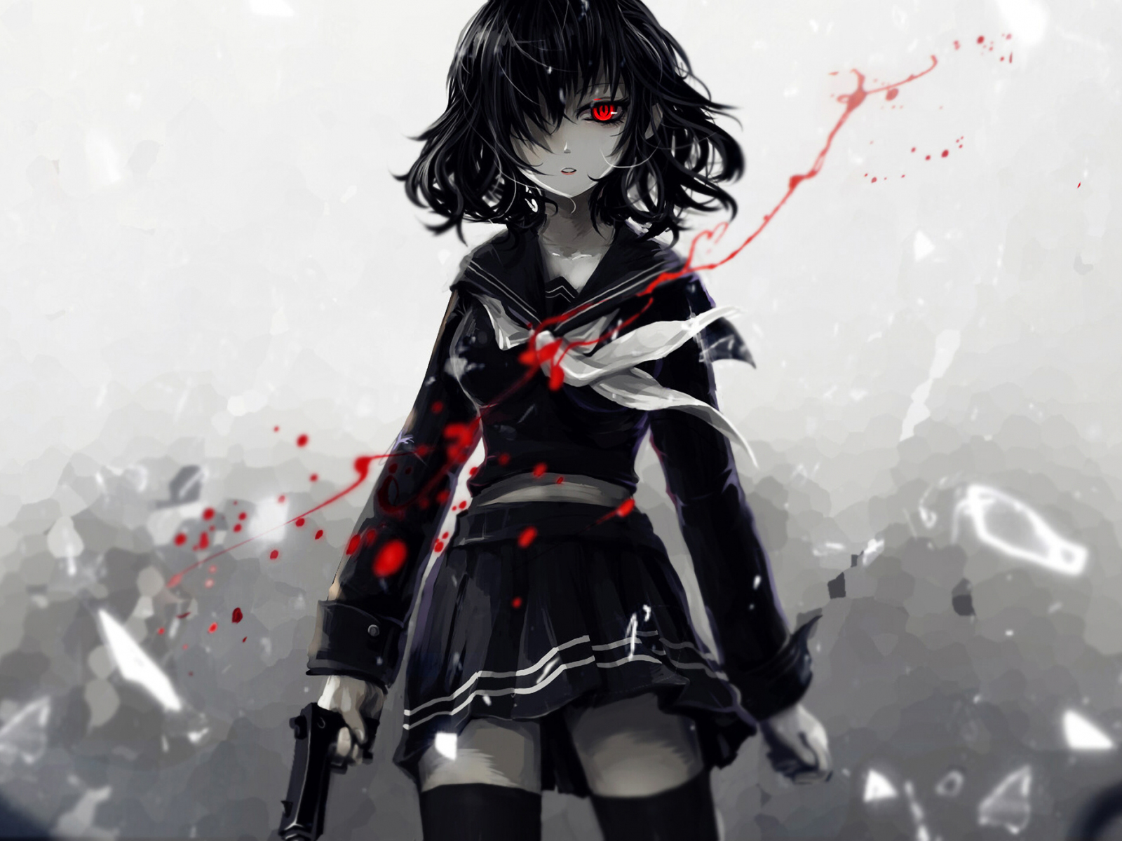 Download 1600x1200 Wallpaper Art Anime Girl With Gun